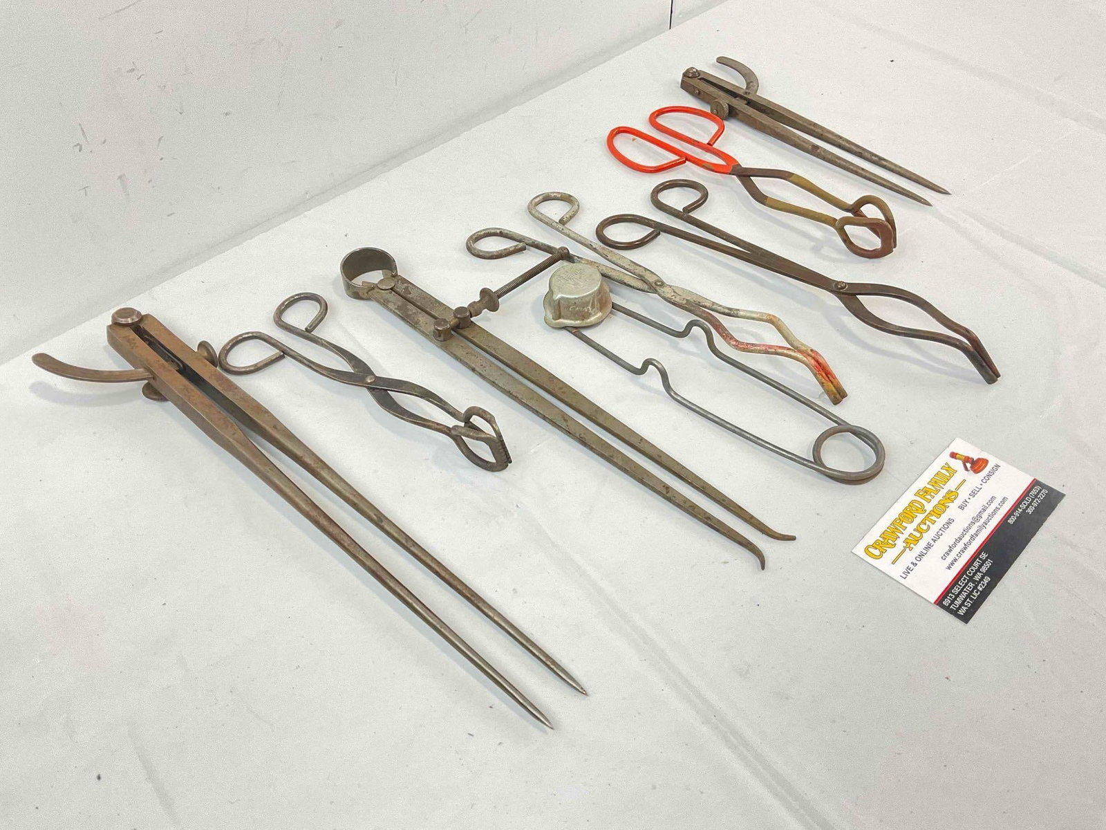 8 pcs Vintage Hand Tools, incl. Tongs, Machinist Wing Divider Compasses & More! See pics. - 3