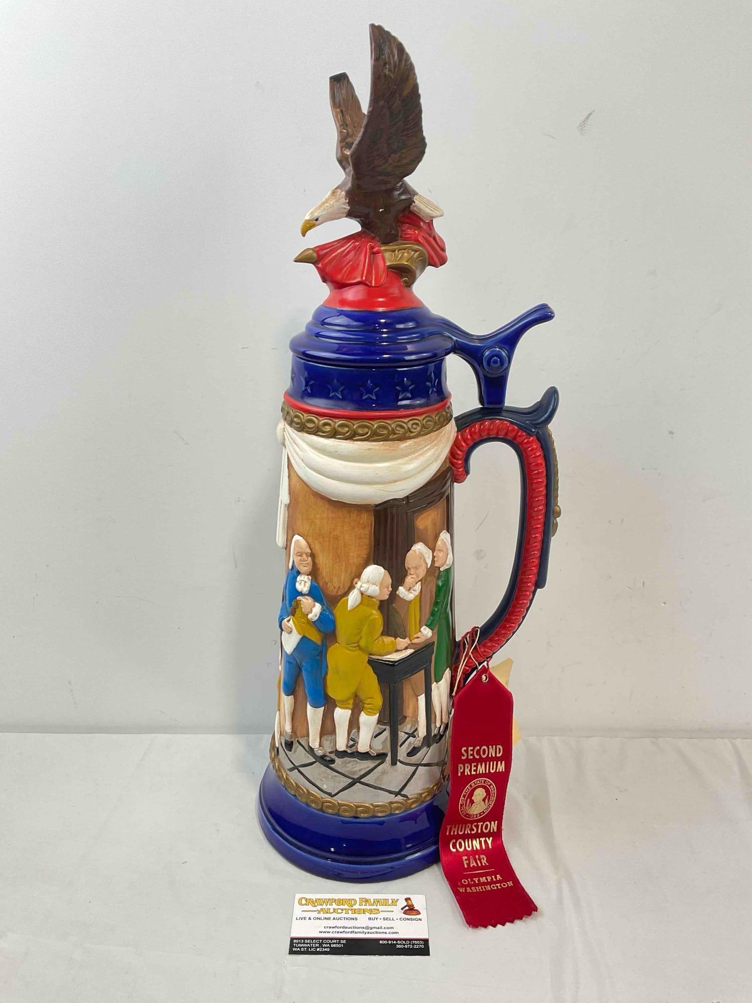 Vintage "Bicentennial Stein" Ceramic Stein by Laura P. Watson w/ American History Details. (1 of 10)