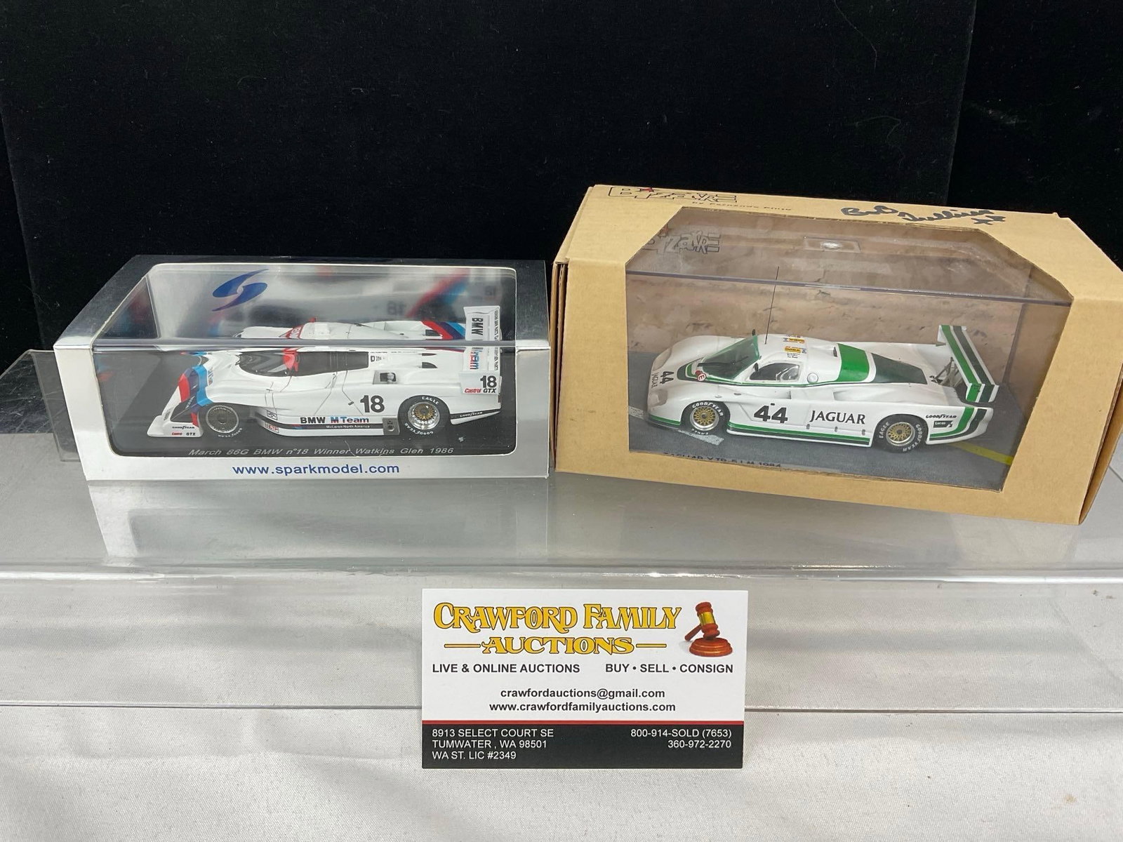 2 1/43 Scale Diecast Cars Bizarre 1984 Jaguar XJR5 & Spark 1986 March 86G BMW: Appears to be in good shape. The piece measures approx 7h x 7w x 4d inches. See pics. E-5420