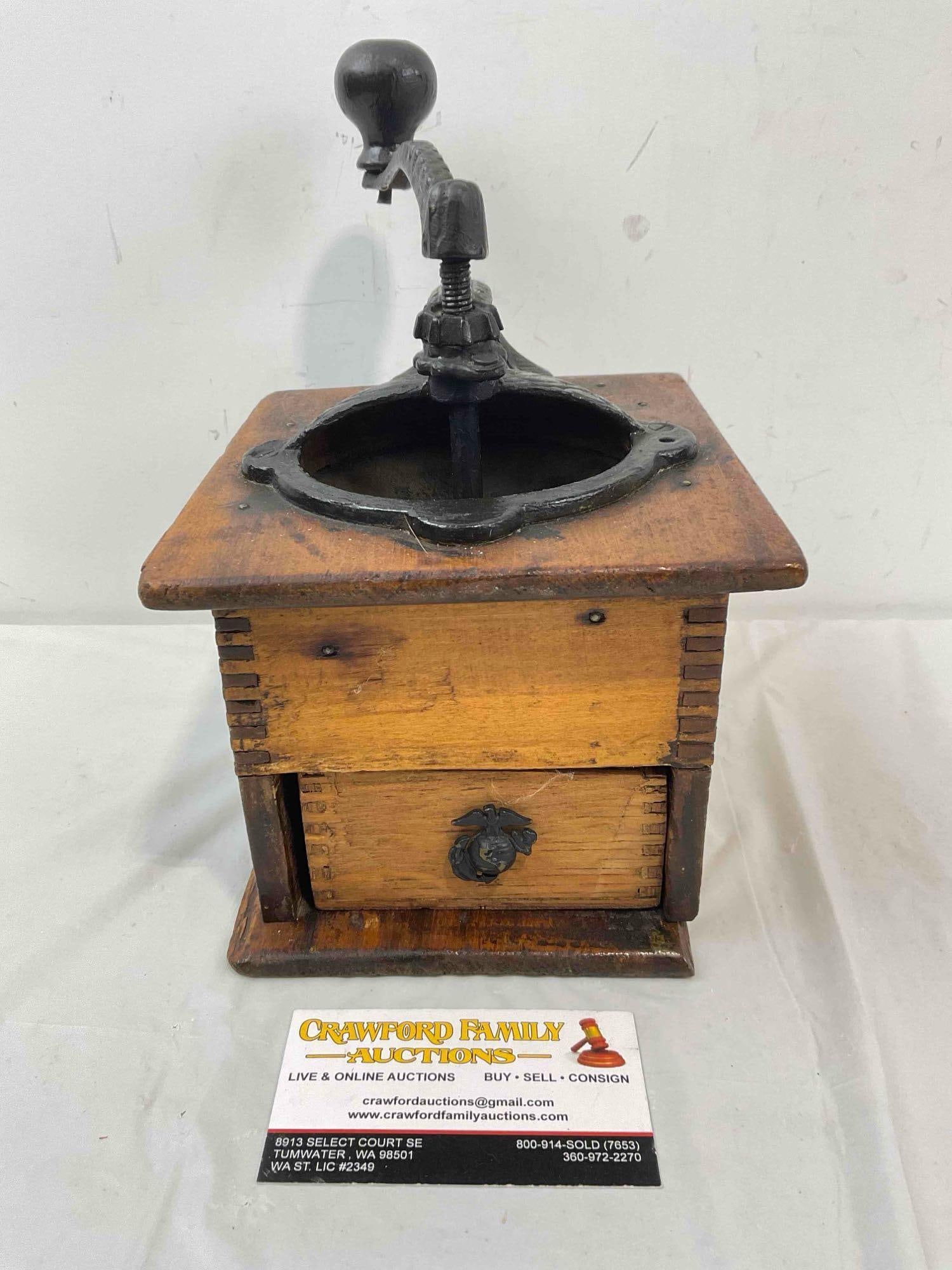 Vintage Primitive Wood & Metal Coffee Grinder. Good Condition. See pics. (1 of 5)