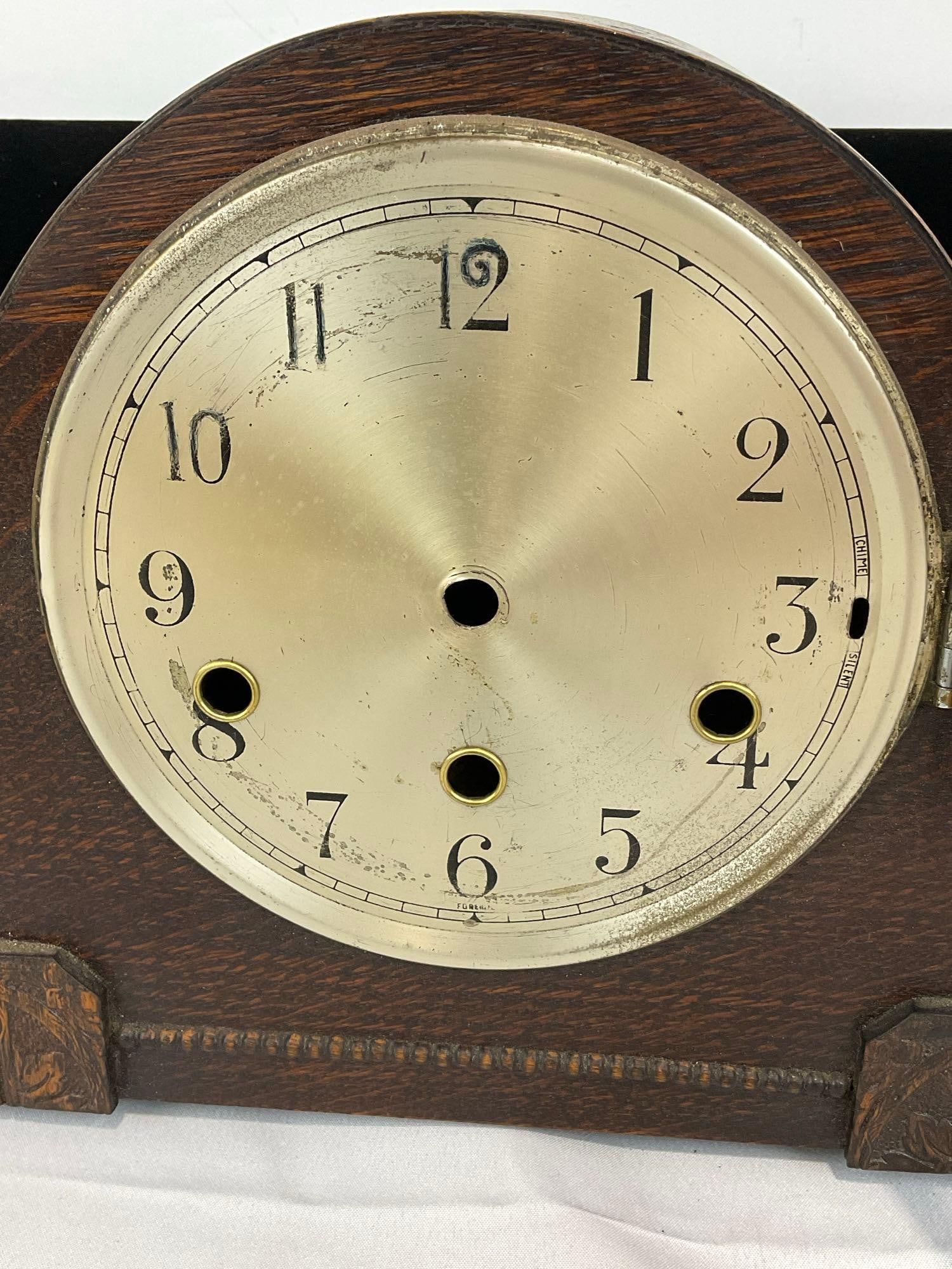 Antique Mantel Clock Case & Movement, needs more pieces, Time Strike Chime, 10h x 12w x 7d inches - 2