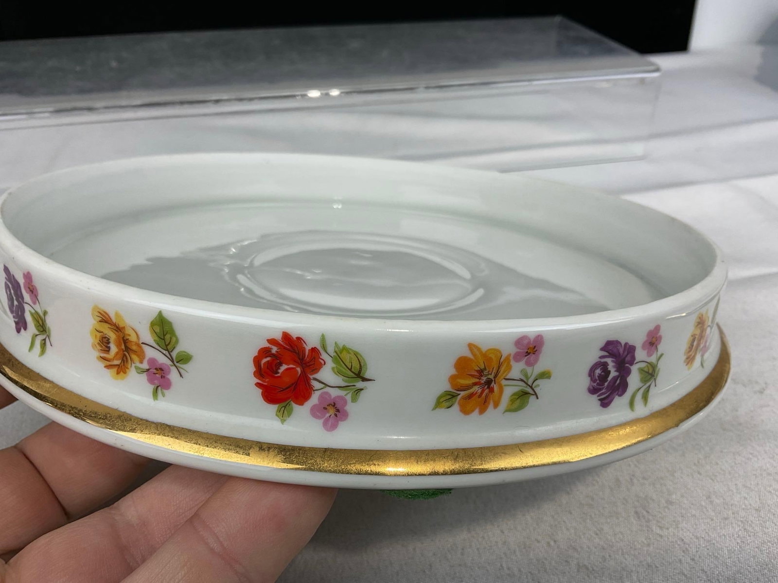 Vintage Limoges France Royal Deluxe Porcelain Lidded Dish, 3h x 10w x 10d inches, Handpainted motif - 3