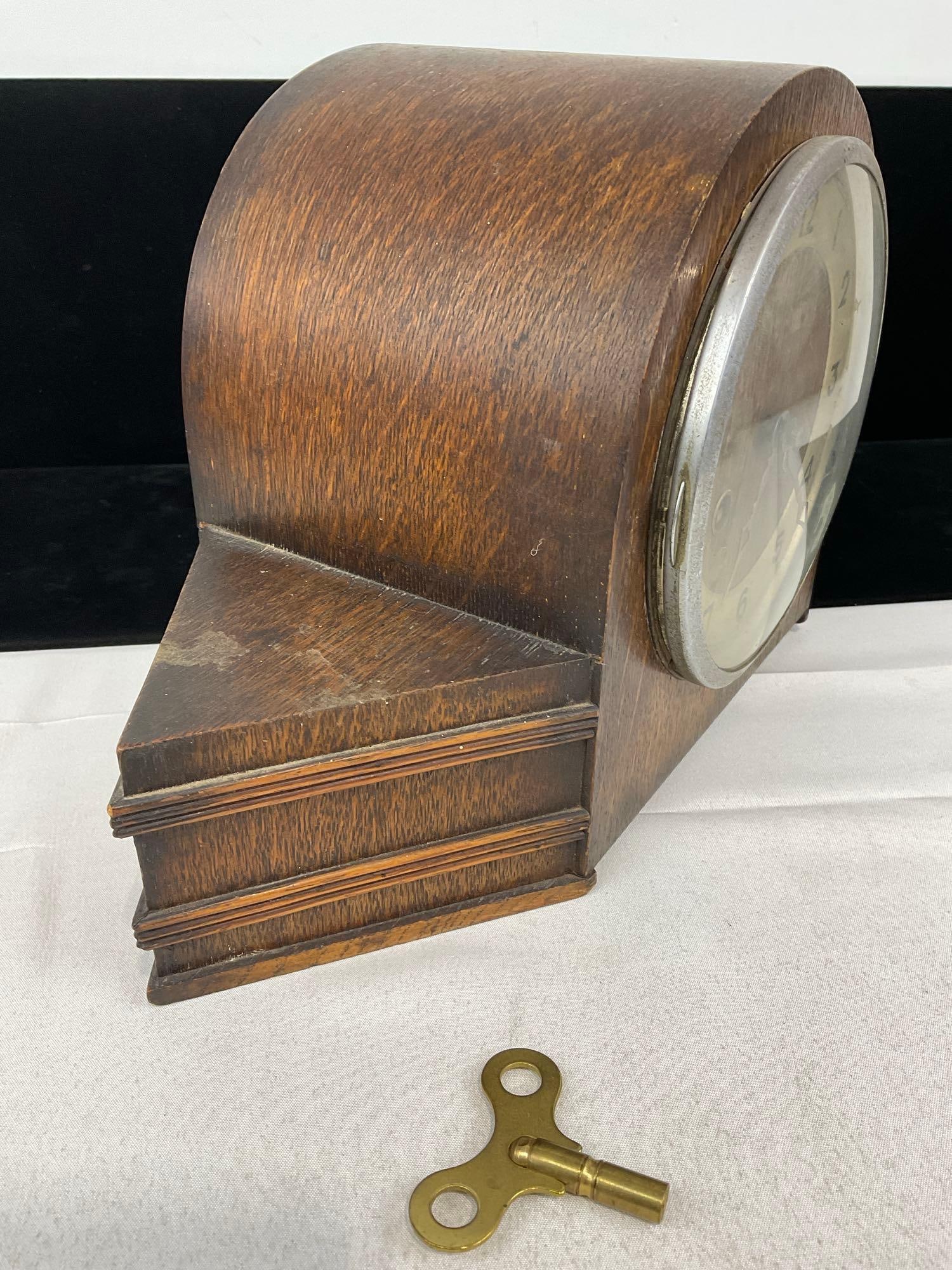 Antique Oak Diamond Shaped Clock w/Key, Time Strike FHS Movement, 9h x 15w x 7d inches - 3