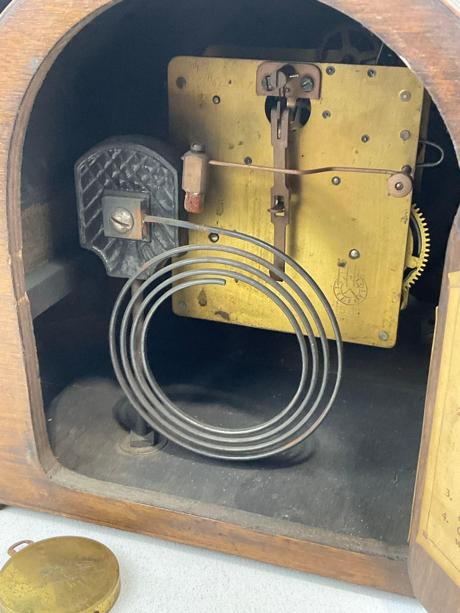 Antique Oak Diamond Shaped Clock w/Key, Time Strike FHS Movement, 9h x 15w x 7d inches - 6