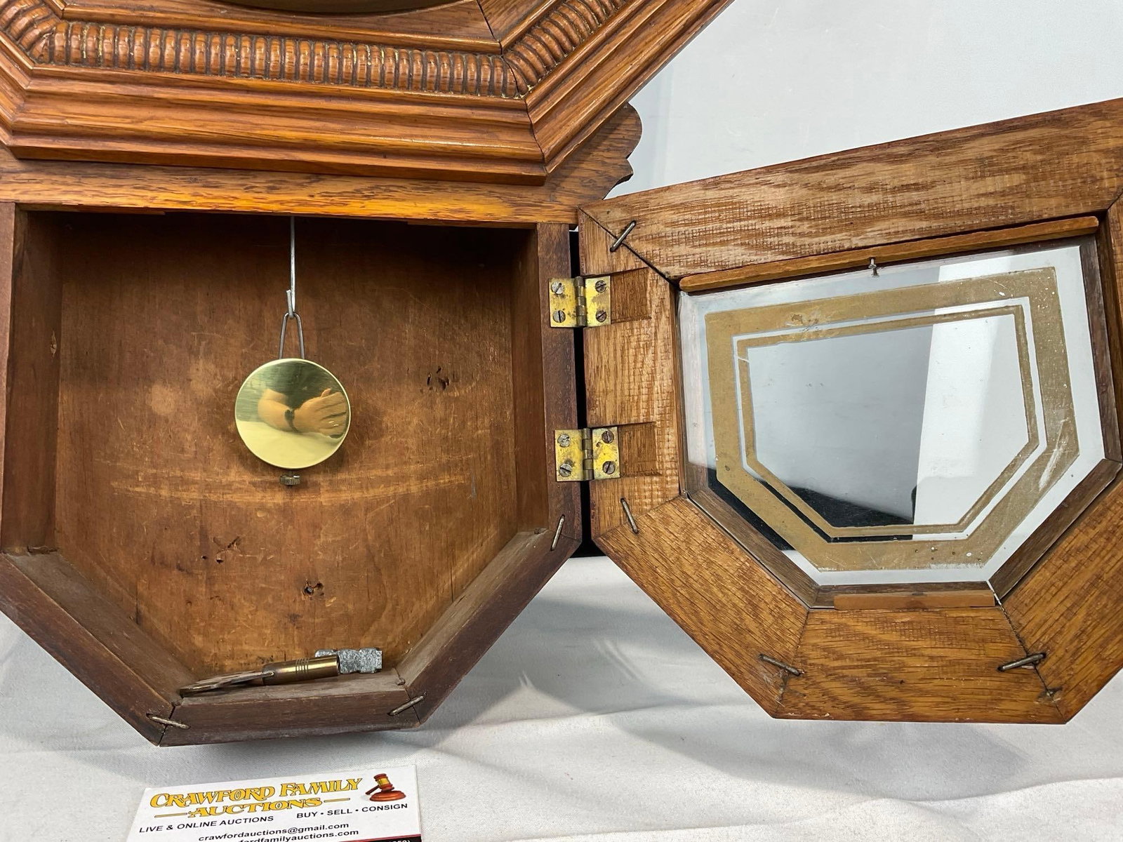 E. Ingraham Drop Octagon style Regulator Wall Clock, Time, w/Pendulum & Key - 4