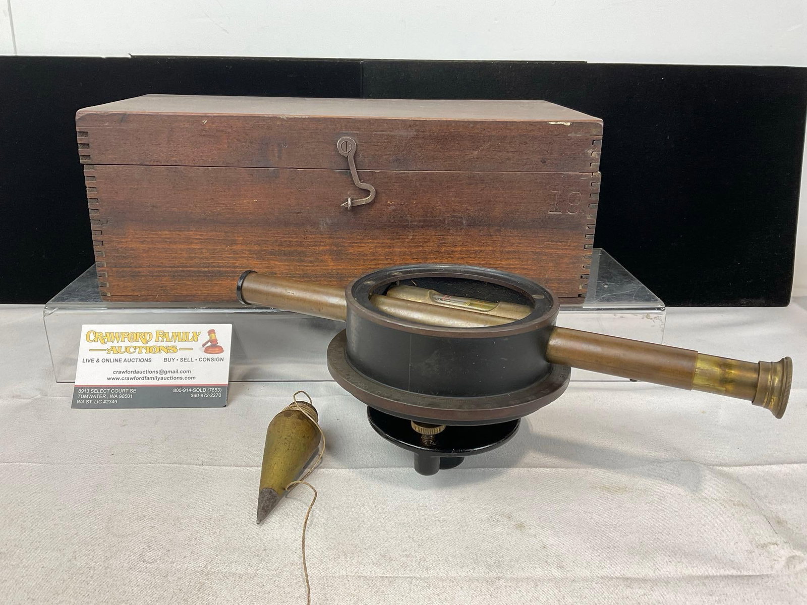Antique Brass & Cast Iron Bostroms Farm Contractors Survey Level, w/Plumb Line & Wooden Case: Appears to be in good shape. The piece measures approx 5h x 12w x 7d inches. See pics. E-5360