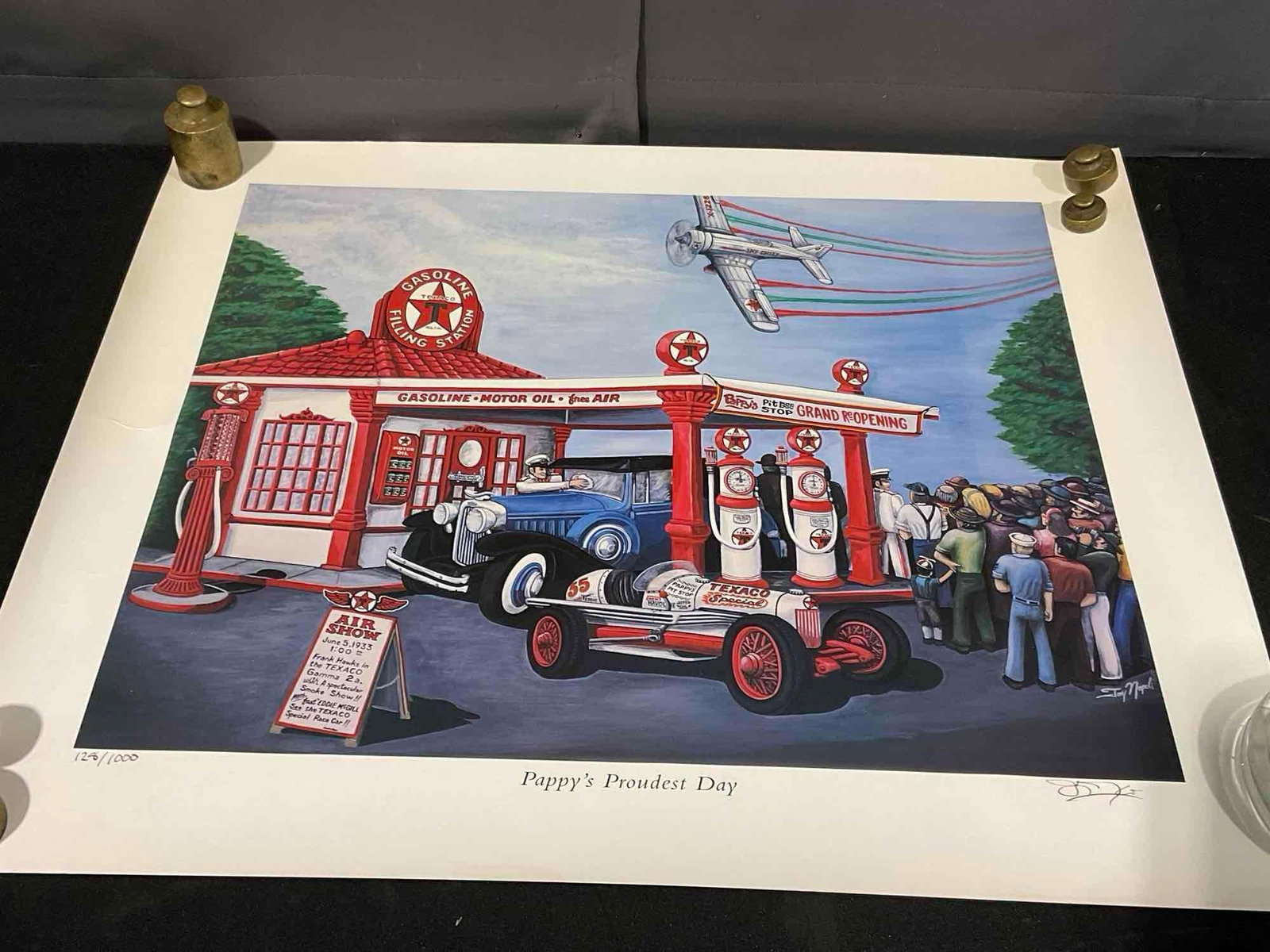 Signed & #d 128/1000 titled Pappys Proudest Day, by Joey Napoli 21h x 25w inches: Appears to be in good shape. The piece rolled up measures approx 25h x 3w x 3d inches. See pics. E-5780