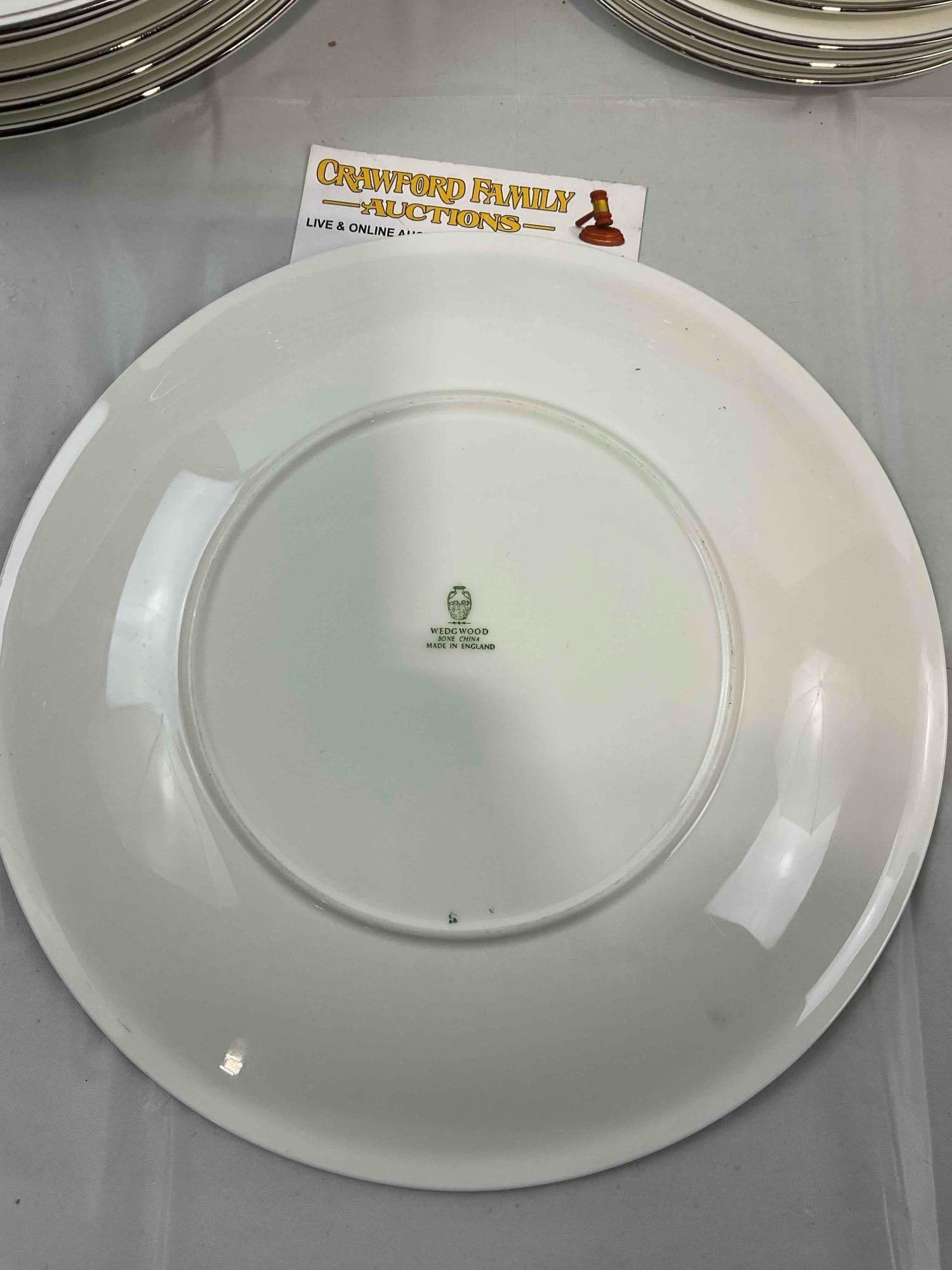 77 pcs Wedgwood White Ceramic Dishes in Doric Pattern w/ Silver Trim. Very Good Condition. - 6