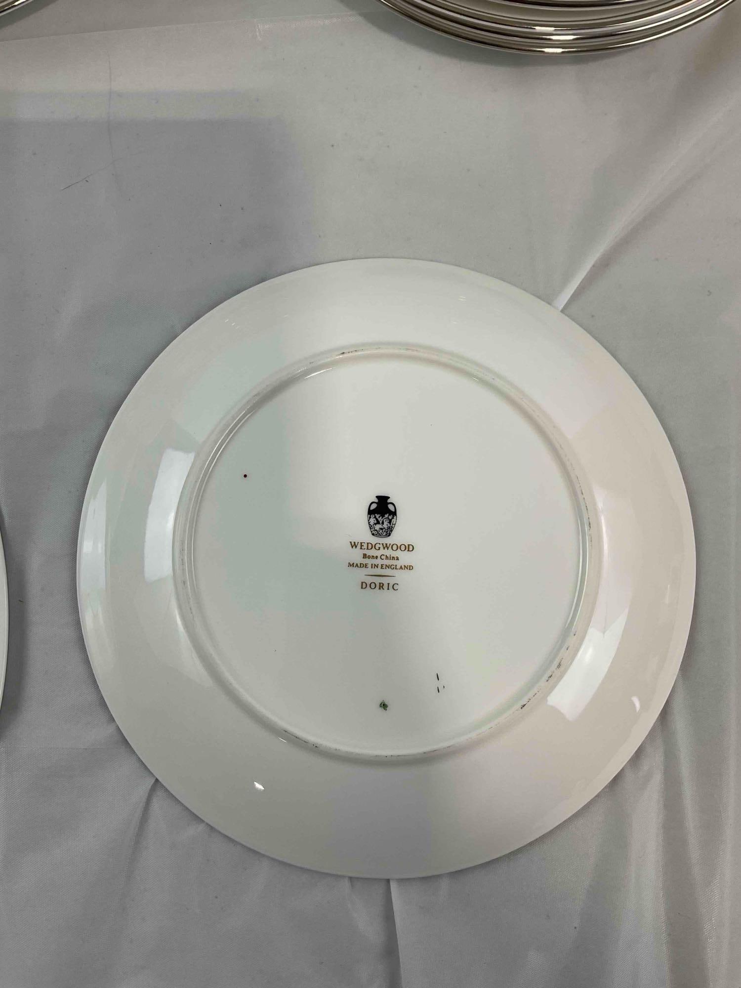 77 pcs Wedgwood White Ceramic Dishes in Doric Pattern w/ Silver Trim. Very Good Condition. - 8