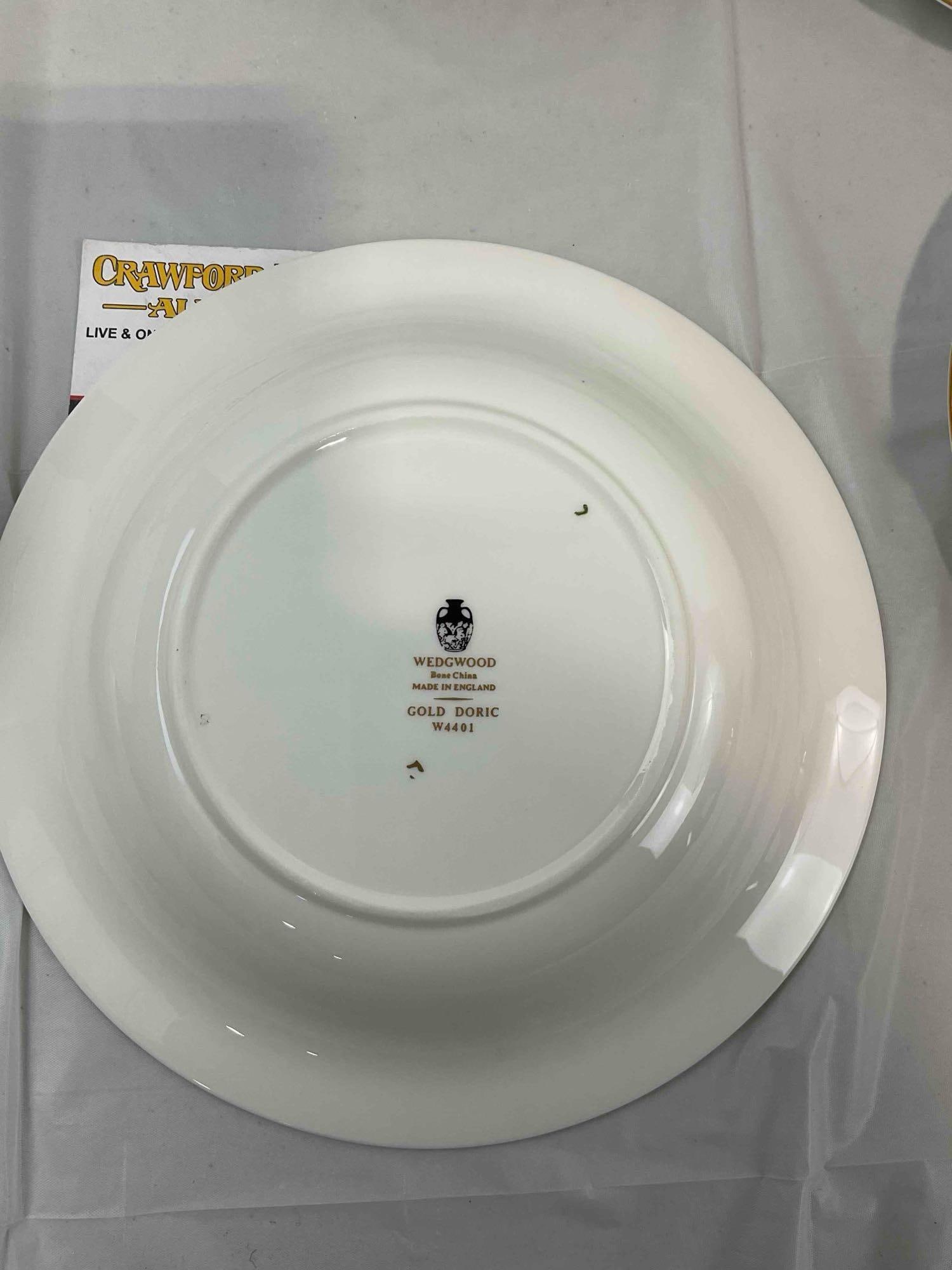 18 pcs Wedgwood White Bone China Dishes in Doric Pattern w/ Gold Trim. Very Good Condition. - 6