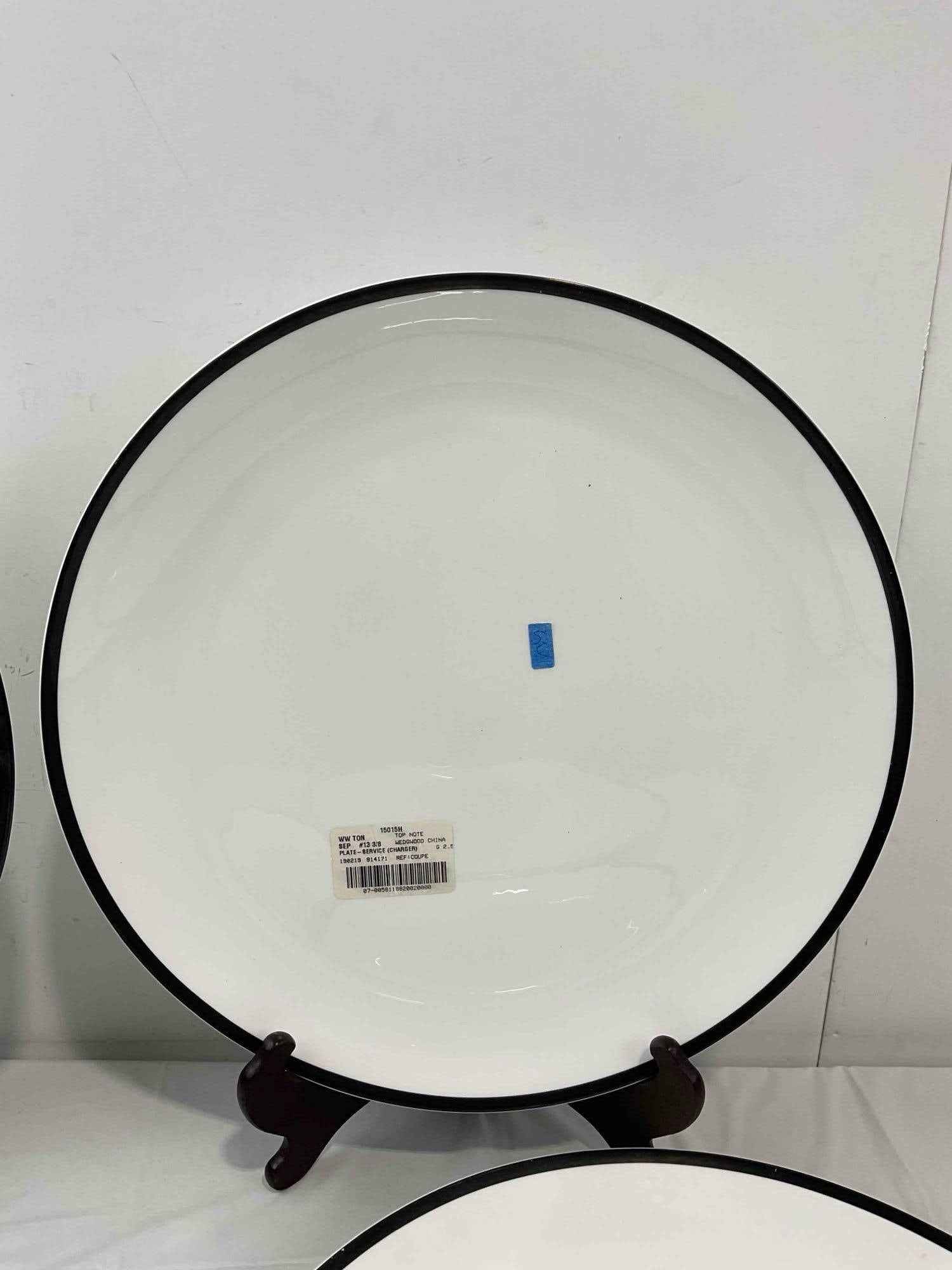7 pcs Wedgwood Barbara Barry White & Black Ceramic Charger Plates in Top Note Pattern. - 2
