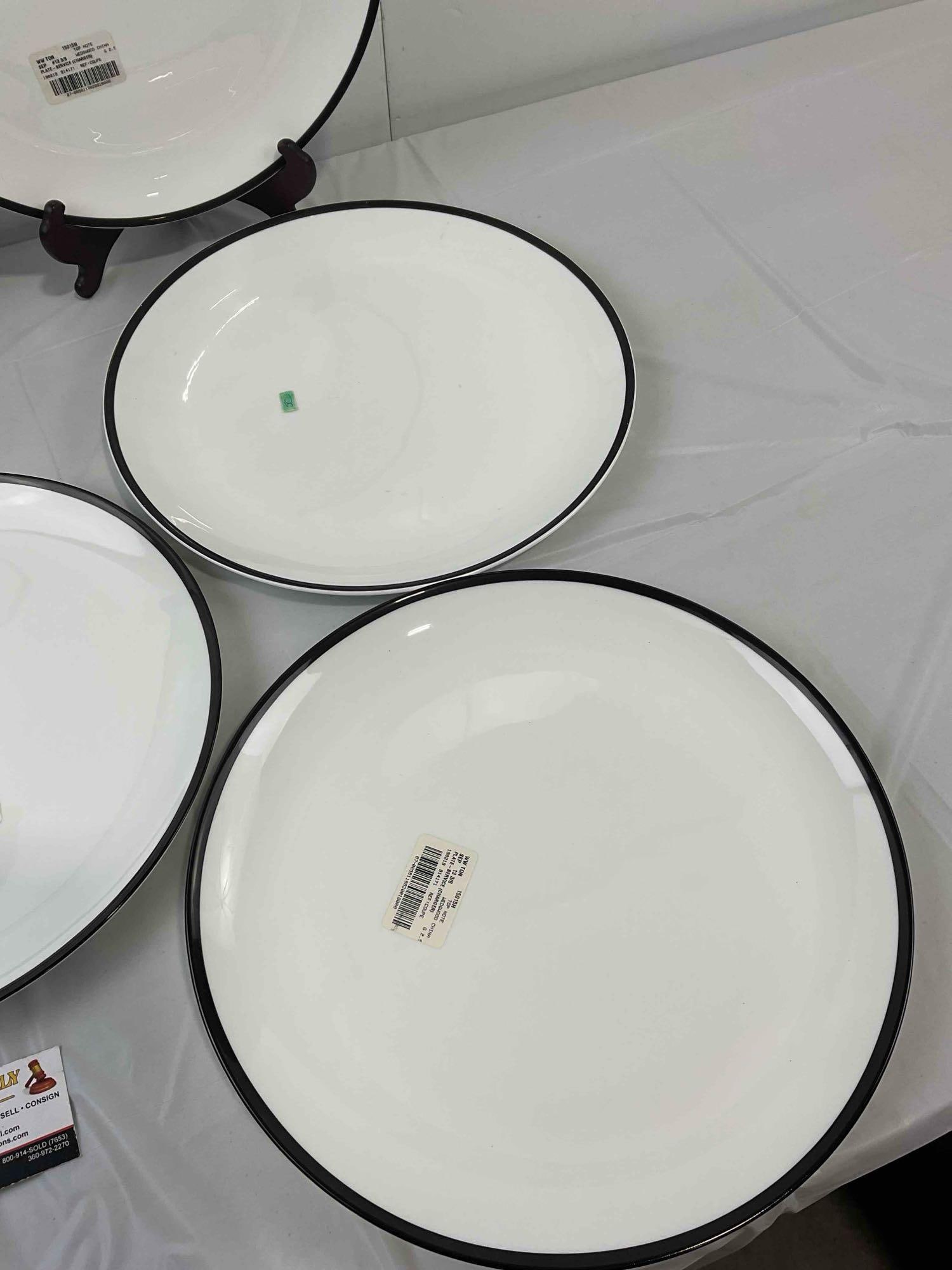 7 pcs Wedgwood Barbara Barry White & Black Ceramic Charger Plates in Top Note Pattern. - 3