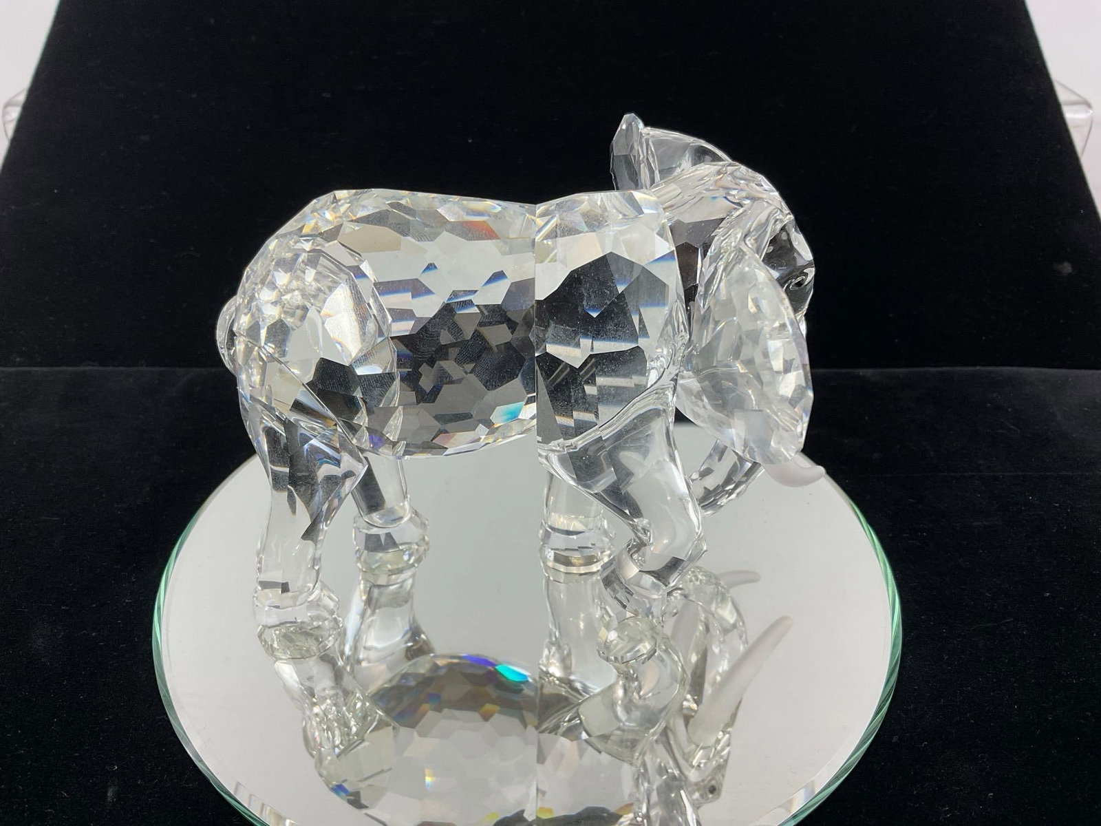 Swarovski Crystal Elephant Figure, Frosted Tusks, w/mirror round base - 3