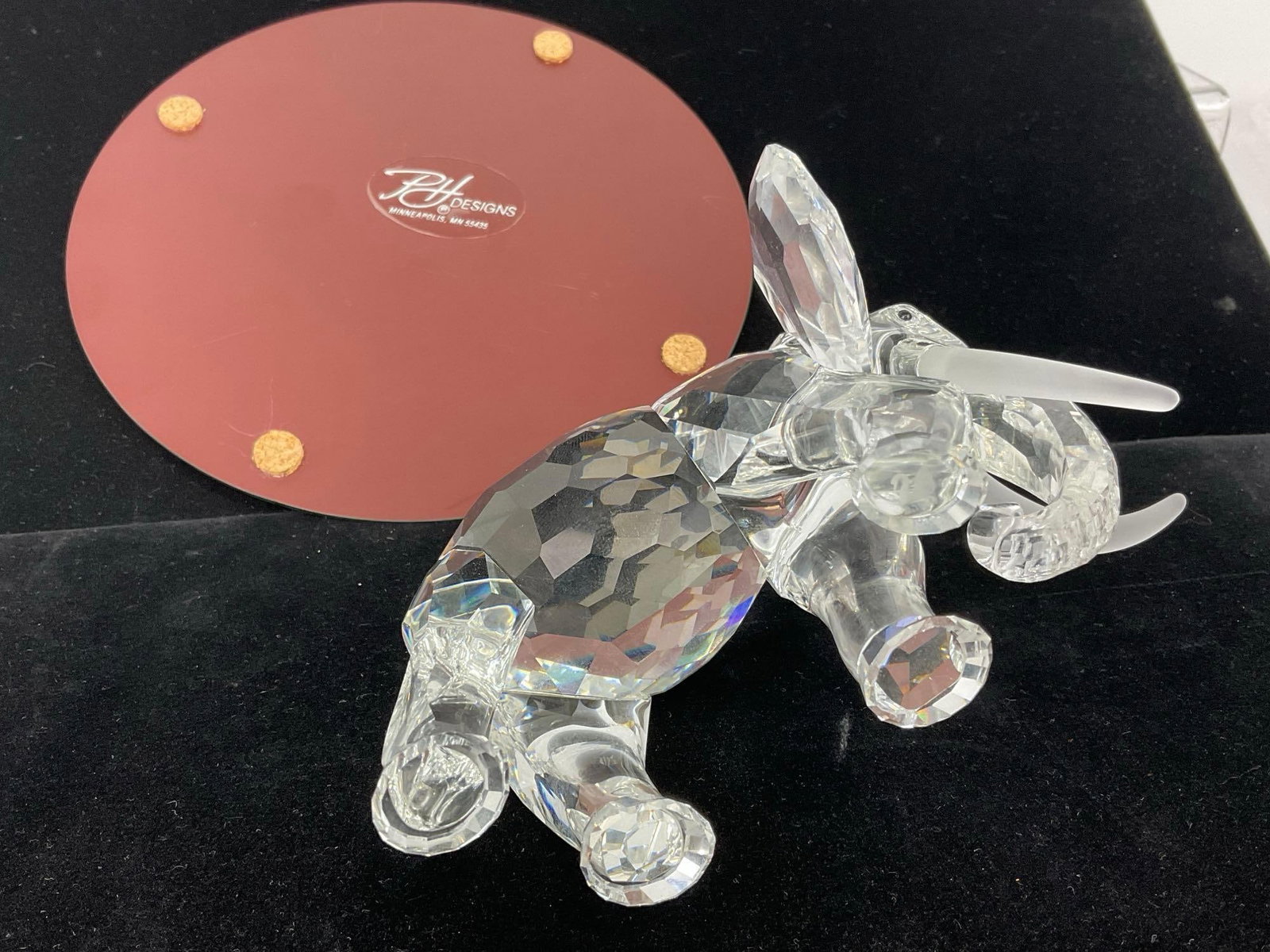 Swarovski Crystal Elephant Figure, Frosted Tusks, w/mirror round base - 4