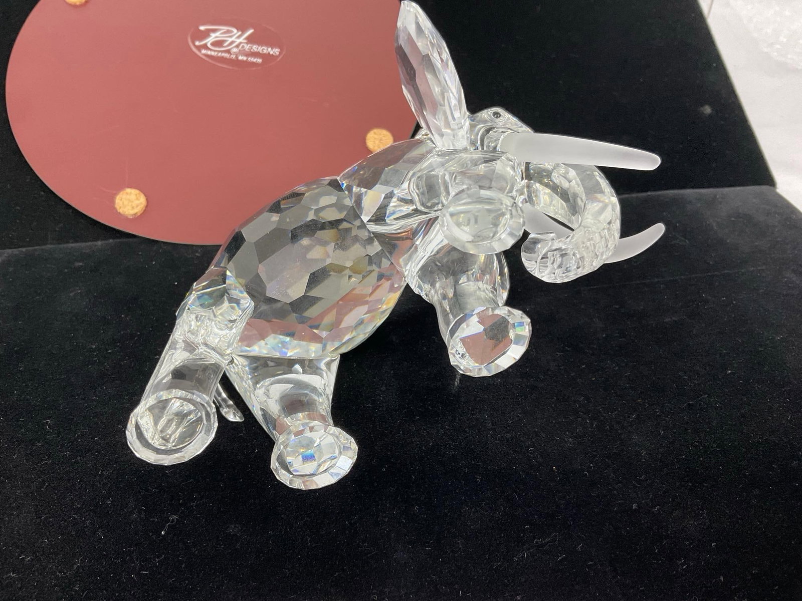 Swarovski Crystal Elephant Figure, Frosted Tusks, w/mirror round base - 5