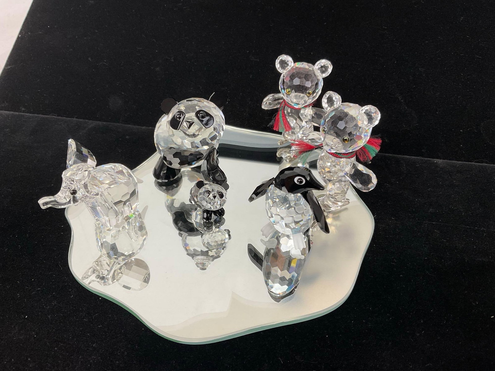 Swarovski Crystal Animal Figures, Panda w/cub, Penguin, Pair of Bear Skaters, & small Elephant - 2