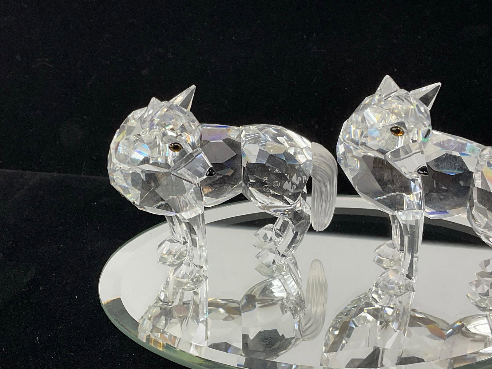 Pair of Swarovski Crystal Wolf Figurines, Fairy Tales Collection, Frosted Glass Tails - 2
