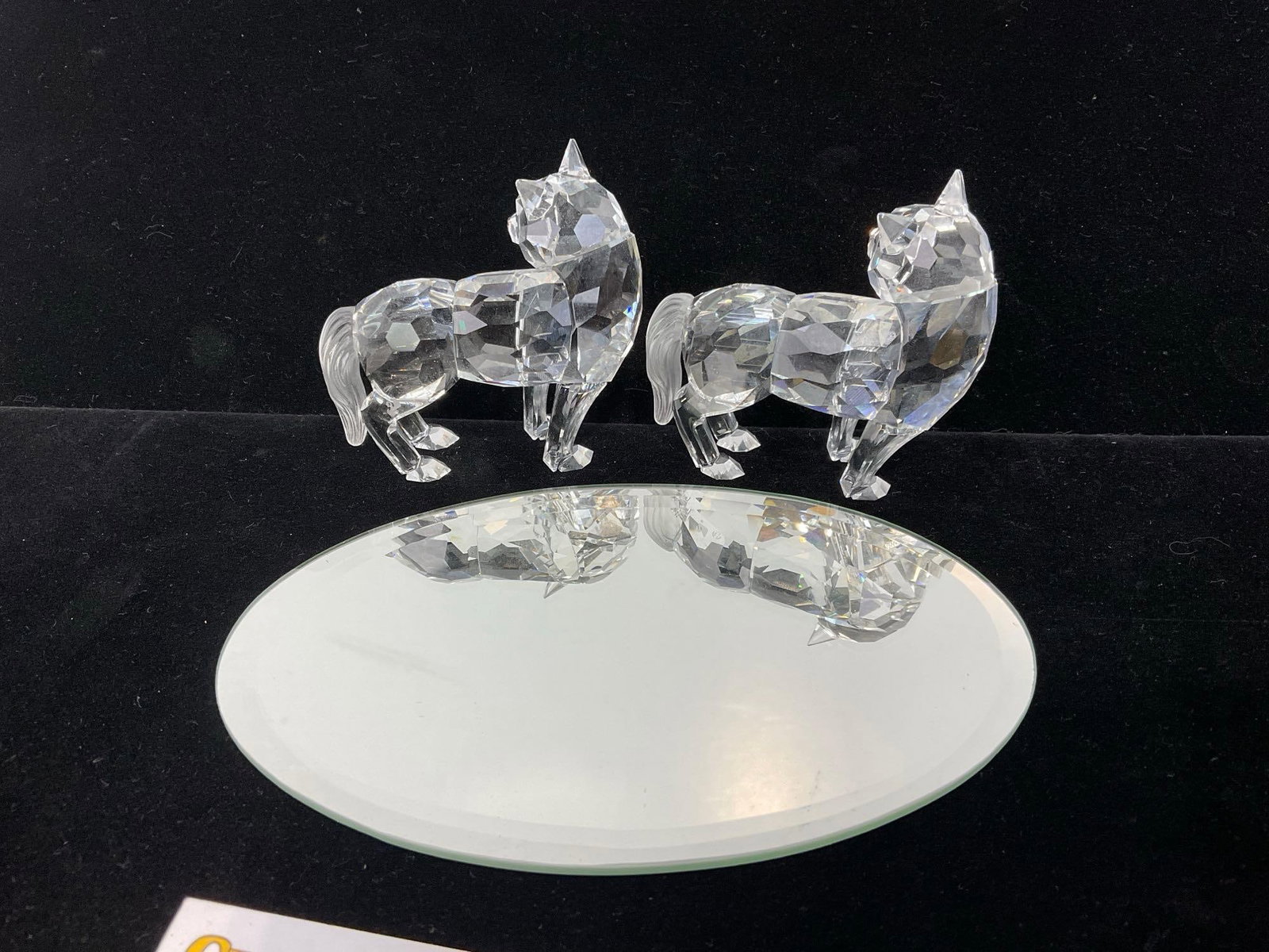 Pair of Swarovski Crystal Wolf Figurines, Fairy Tales Collection, Frosted Glass Tails - 4