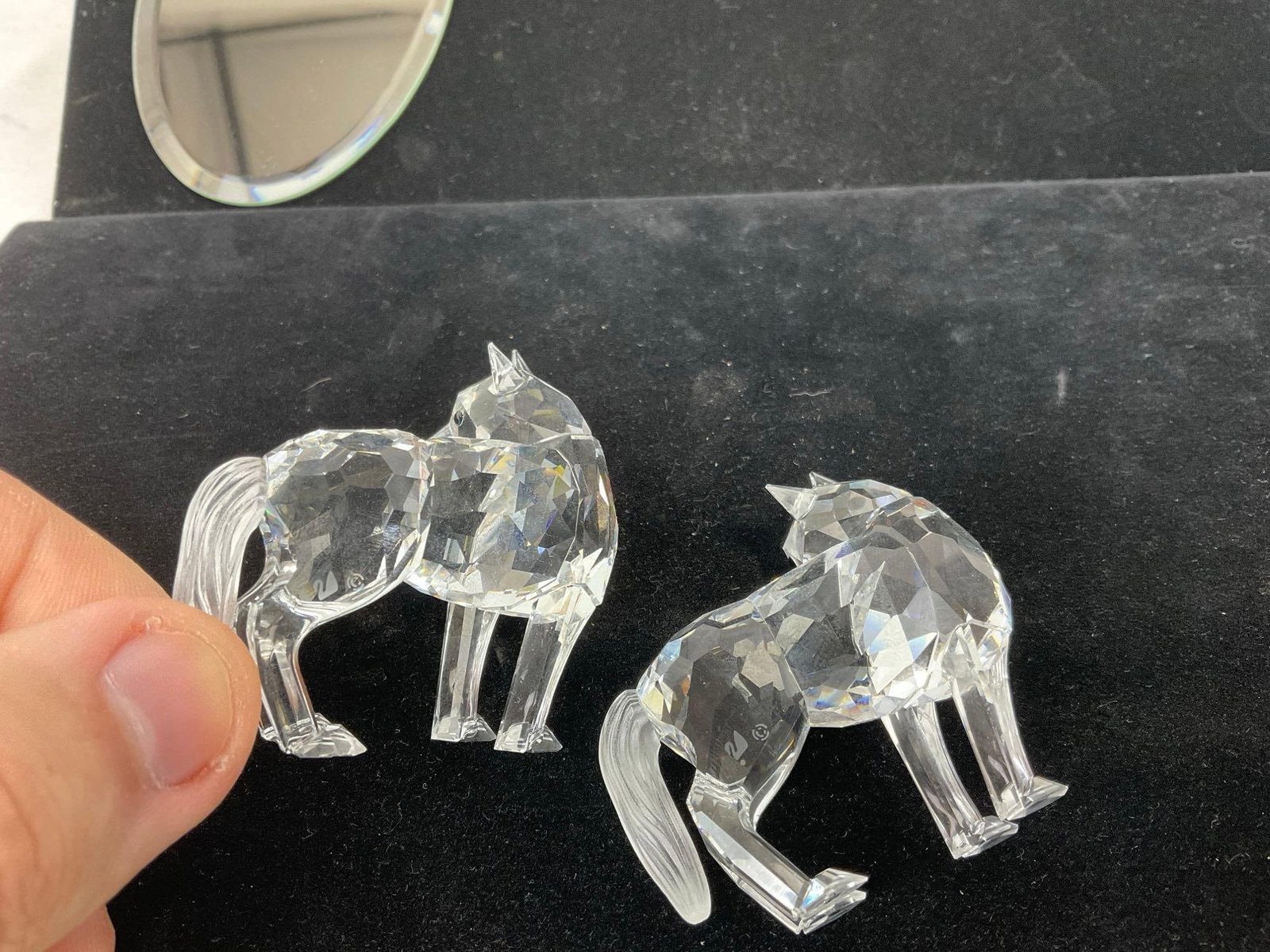 Pair of Swarovski Crystal Wolf Figurines, Fairy Tales Collection, Frosted Glass Tails - 5