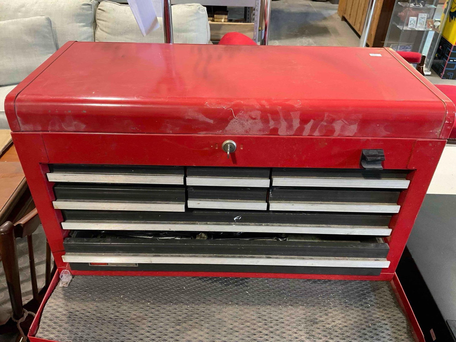Red Metal Rolling Tool Chest w/ 13 Drawers, Keys & Contents. Good Condition. See pics. - 2