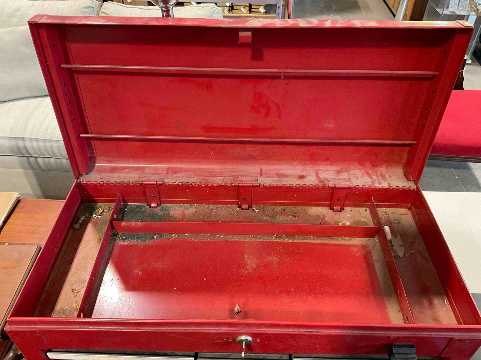 Red Metal Rolling Tool Chest w/ 13 Drawers, Keys & Contents. Good Condition. See pics. - 4