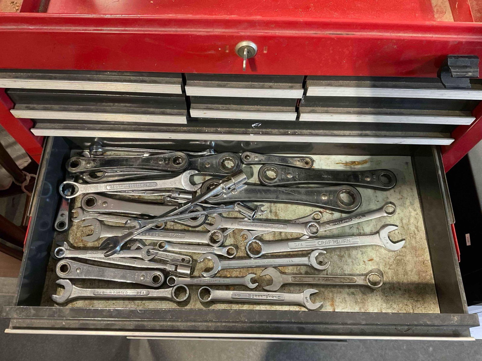Red Metal Rolling Tool Chest w/ 13 Drawers, Keys & Contents. Good Condition. See pics. - 5