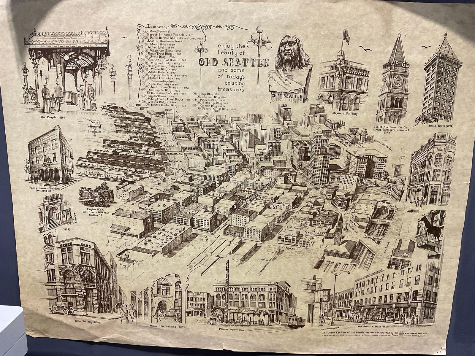 3 Vintage Maps, Puget Sound & San Juan Islands, Old Seattle & Pierce County, Stylized maps - 5