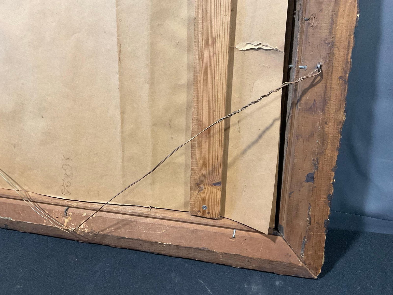 Antique Framed Mirror, scrollwork & floral detail + Oak frame, 29h x 33w x 5d inches - 9