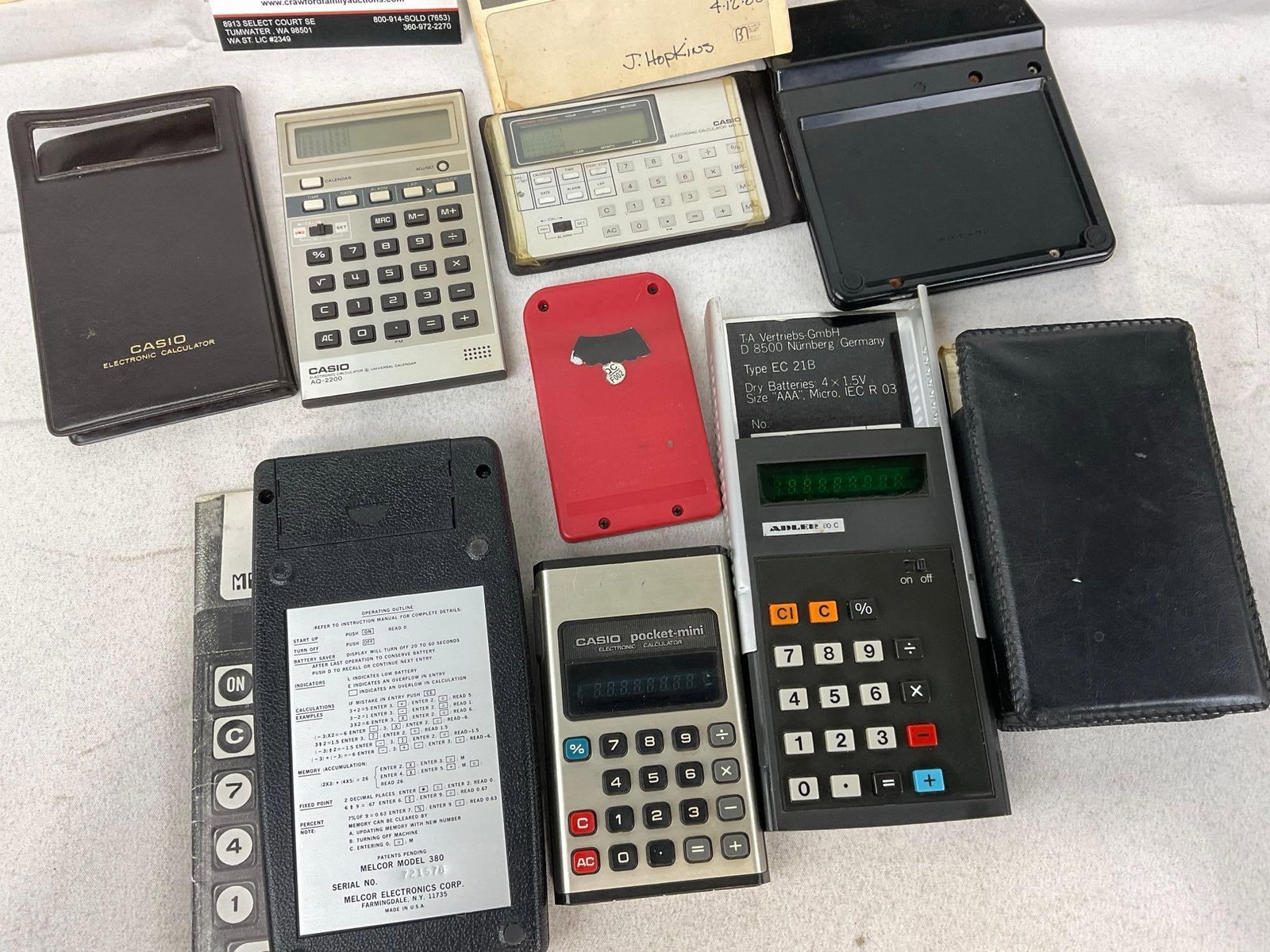 Collection of Vintage Calculators, 4x Casio, Melcor, Adler & Several Linoleum Cutters - 7