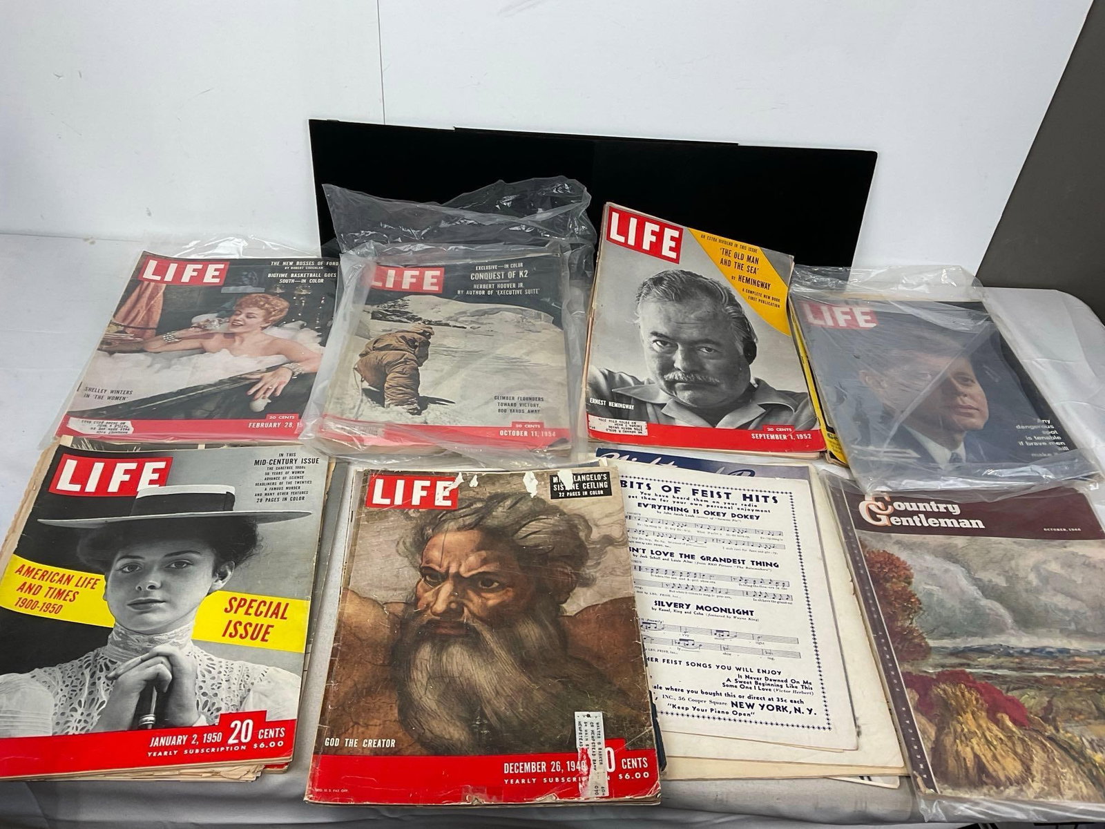 10+ Life Magazines, 1940s-50s, Asst Vintage Music Pages, Country Gentleman, Look, & Pace: Appears to be in good shape. The piece measures approx 4h x 16w x 12d inches. See pics. E-5360 *Oversized shipping may apply*