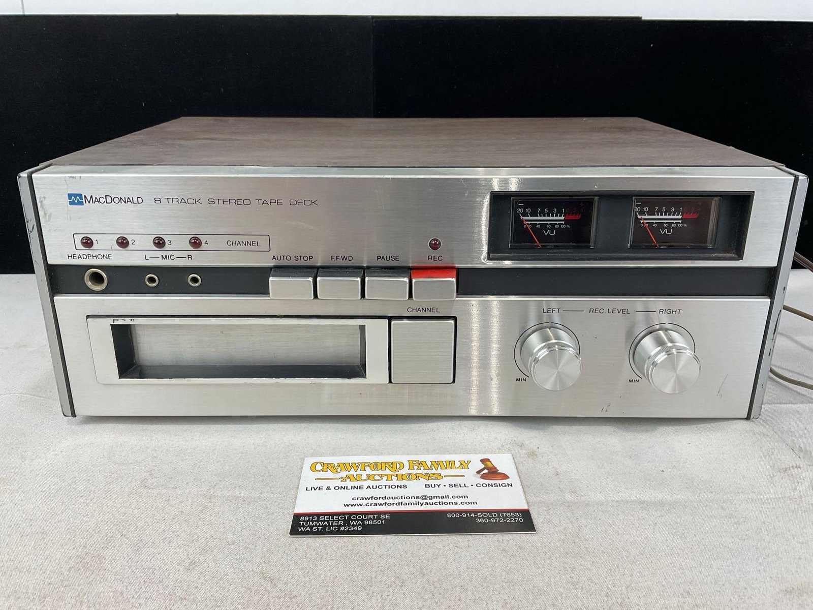MacDonald 8 Track Stereo Tape Deck, model 8TD-30: Appears to be in good shape. The piece measures approx 6h x 14w x 14d inches. See pics. E-5830