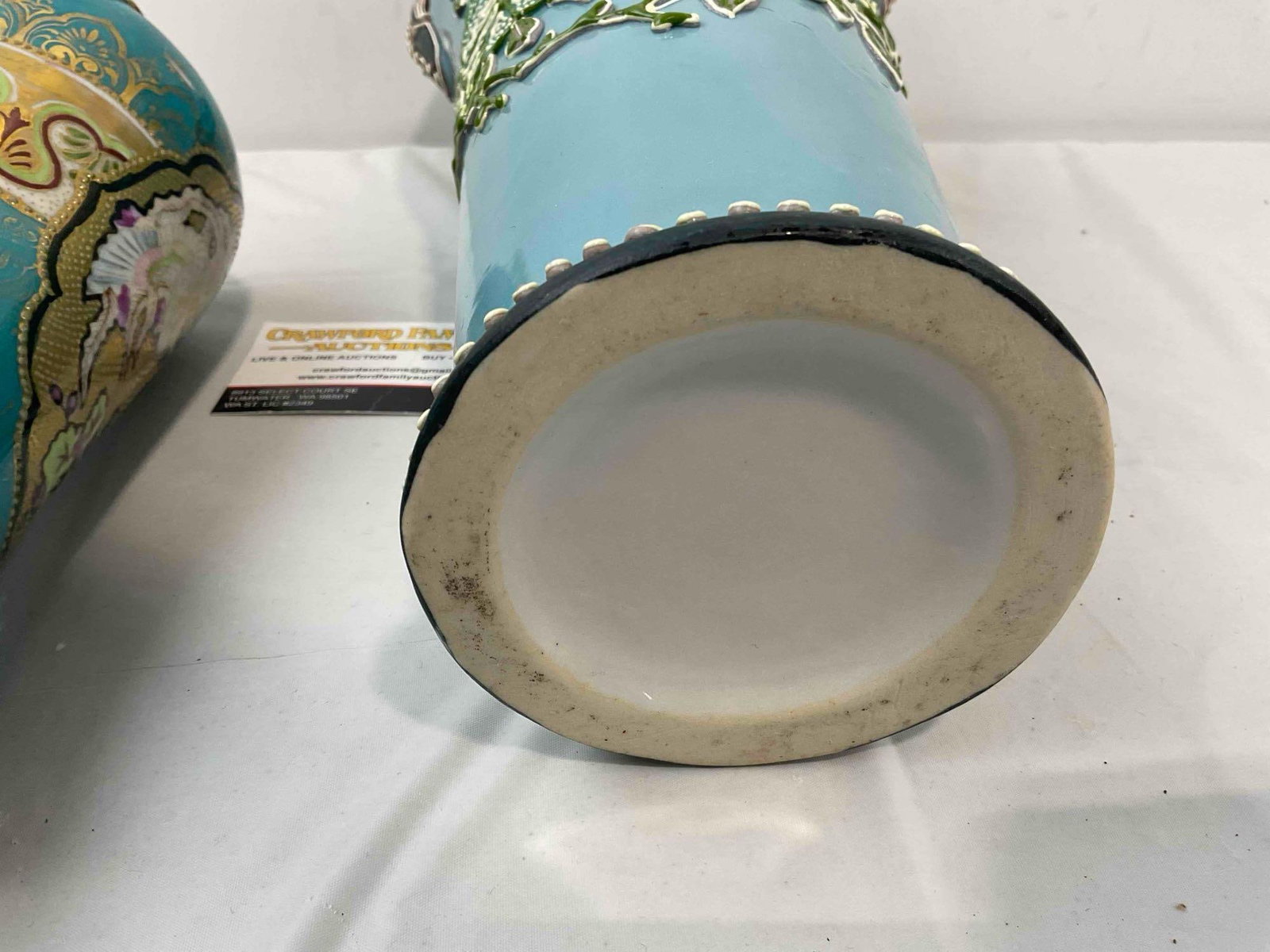 2 pcs Vintage Ceramic Blue Vases Attributed to Nippon, 1x Textured Moriage & More! See pics. - 6