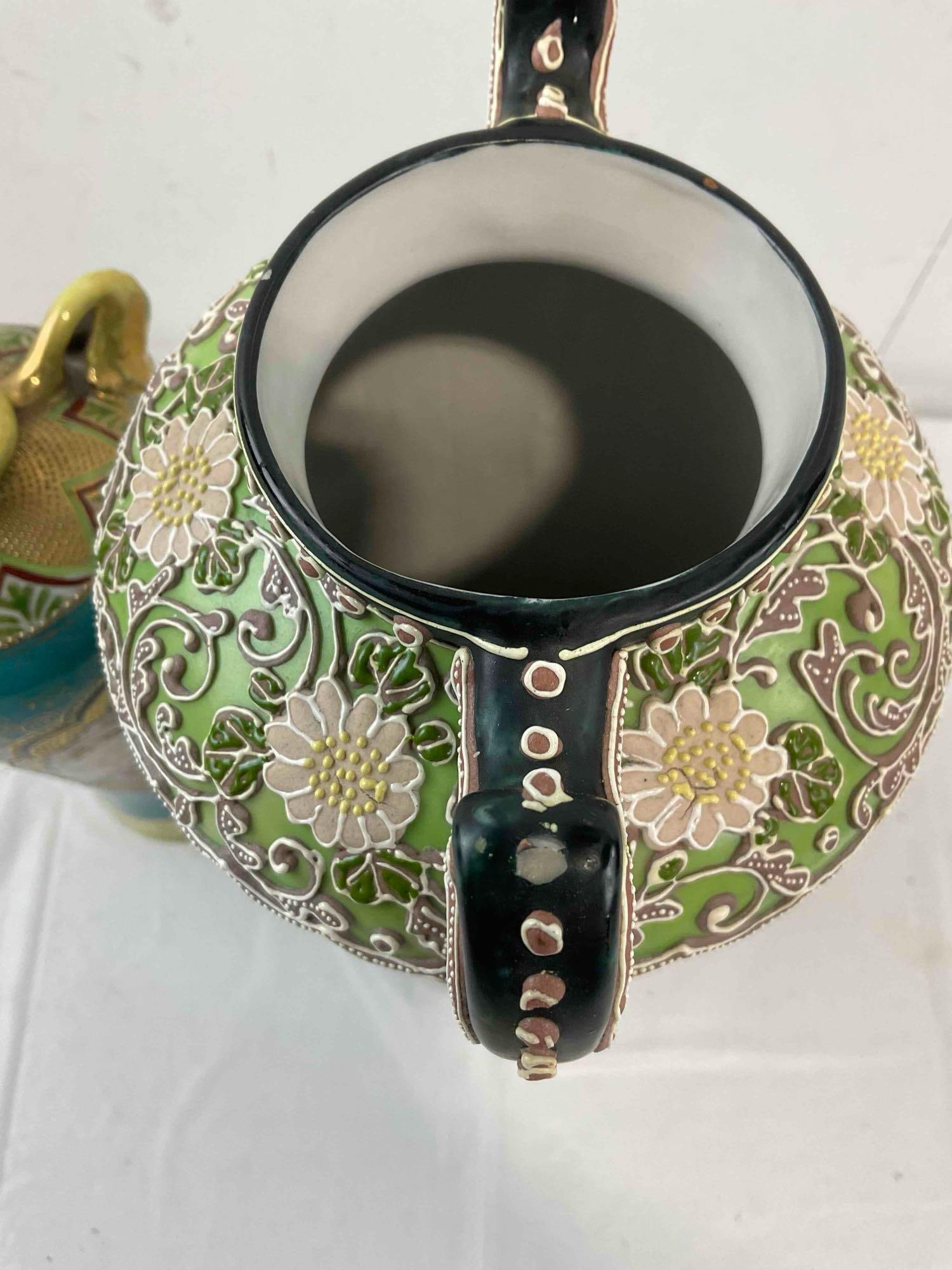 2 pcs Vintage Ceramic Blue Vases Attributed to Nippon, 1x Textured Moriage & More! See pics. - 7