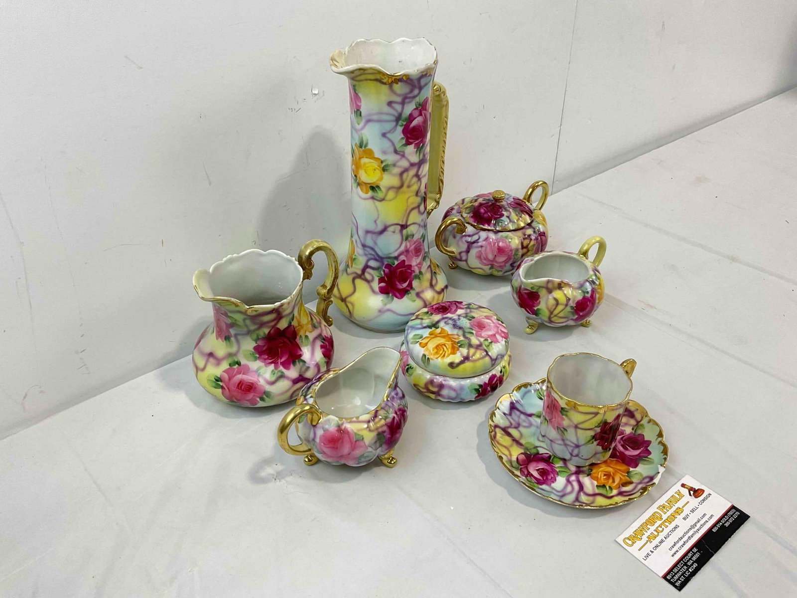 8 pcs Vintage Japanese Yellow Floral China Dish Set Attributed to Nippon. Good Condition. - 2