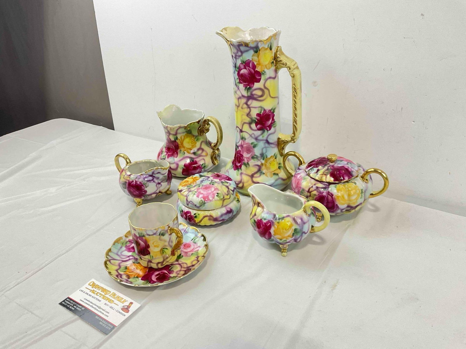 8 pcs Vintage Japanese Yellow Floral China Dish Set Attributed to Nippon. Good Condition. - 3