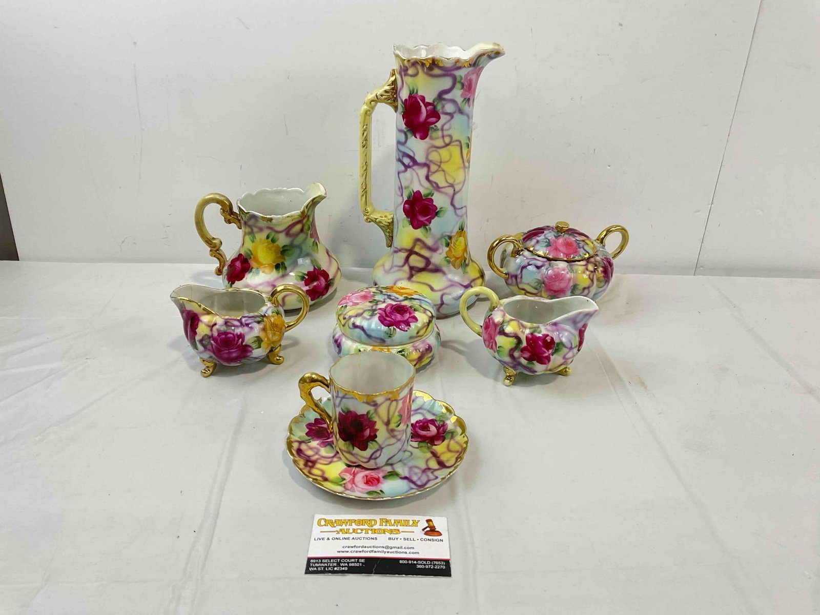 8 pcs Vintage Japanese Yellow Floral China Dish Set Attributed to Nippon. Good Condition. - 5