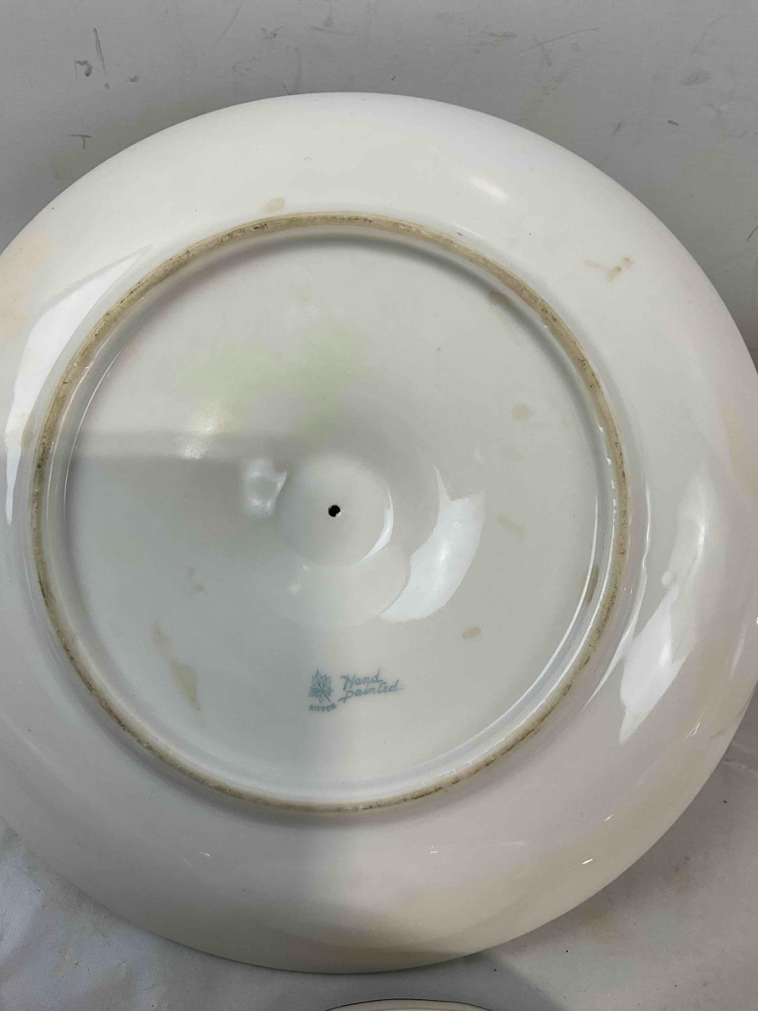 12 pcs Vintage Largely Nippon Japanese Ceramic Dish Set, incl. Florals & Landscape Scenes. - 7