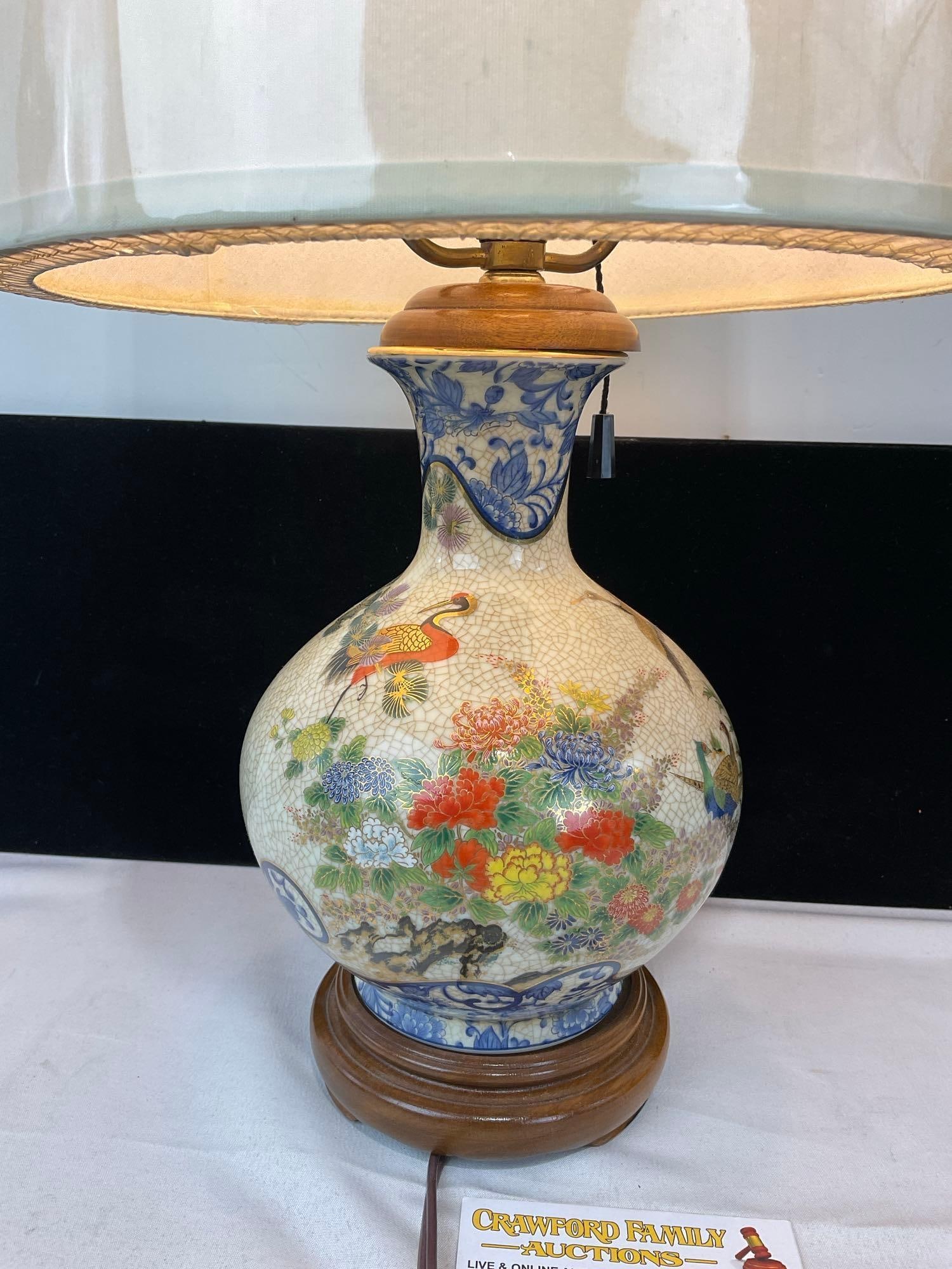 Chinese Porcelain Vase Lamp, White Shade, Tested & Working, 20h x 10w x 10d inches - 2