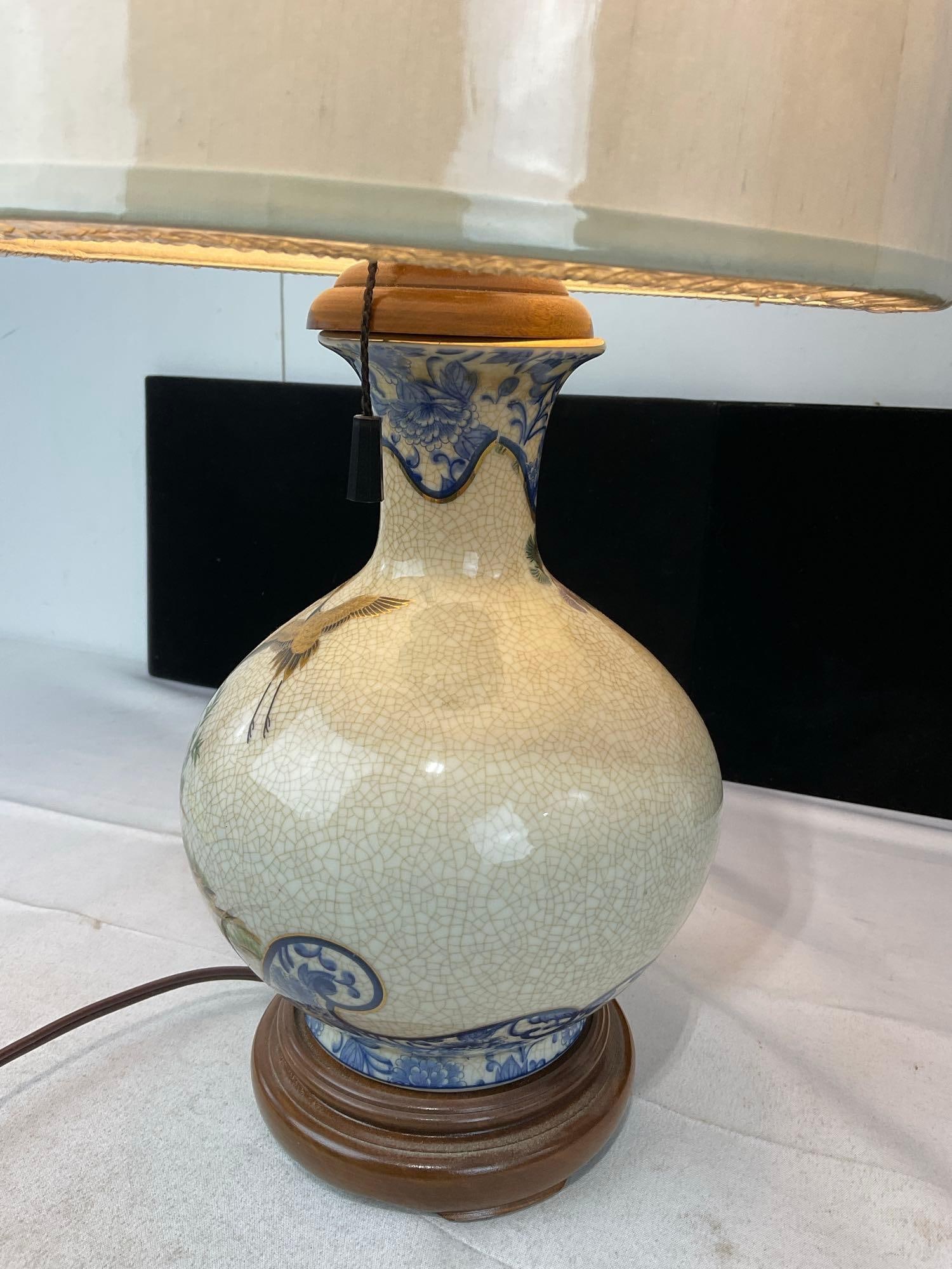 Chinese Porcelain Vase Lamp, White Shade, Tested & Working, 20h x 10w x 10d inches - 3