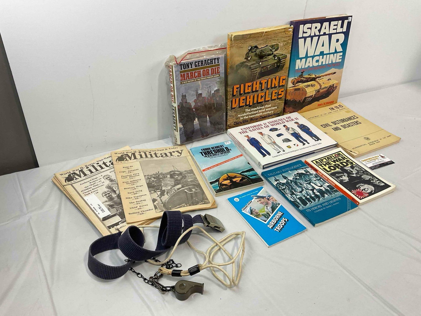 15 pcs Vintage Military Memorabilia, incl. Whistle, Books & Belt. Good Condition. See pics. - 3