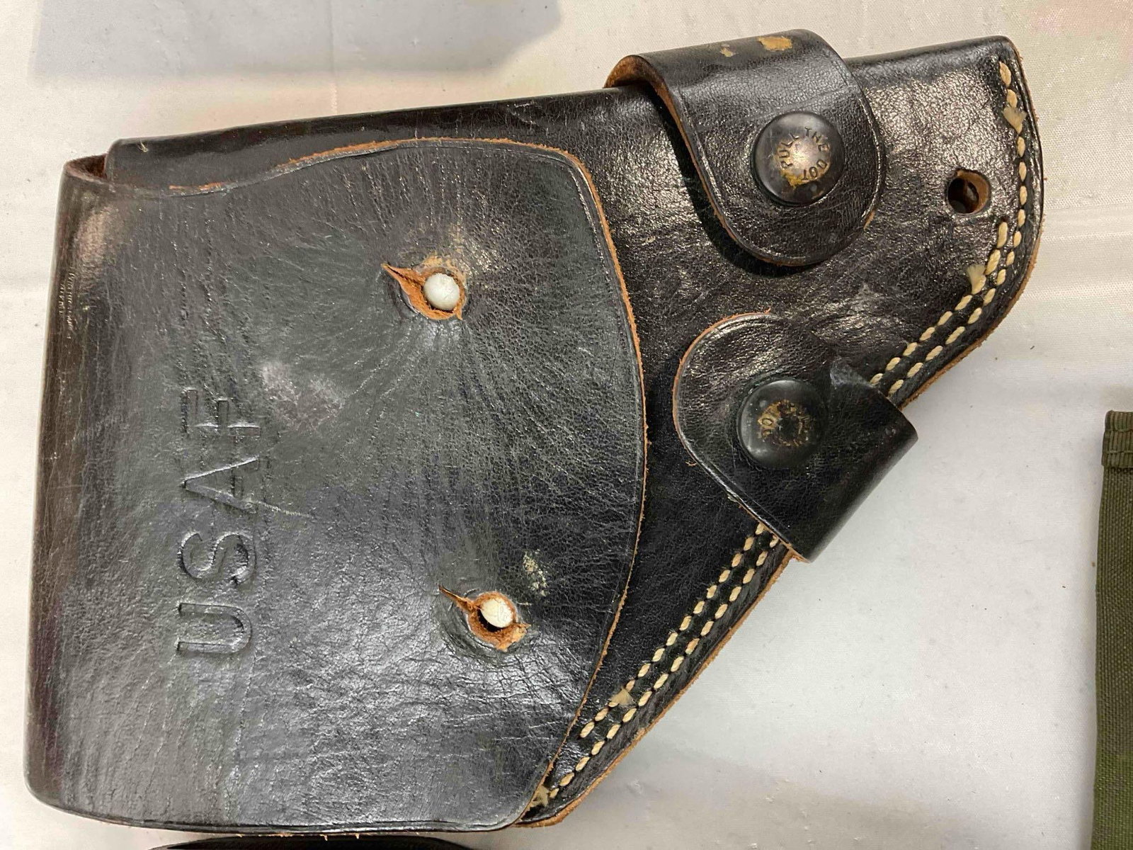 11 pcs Military Memorabilia, incl. Vintage Leather Holsters, Wood Plaques & More! See pics. - 4