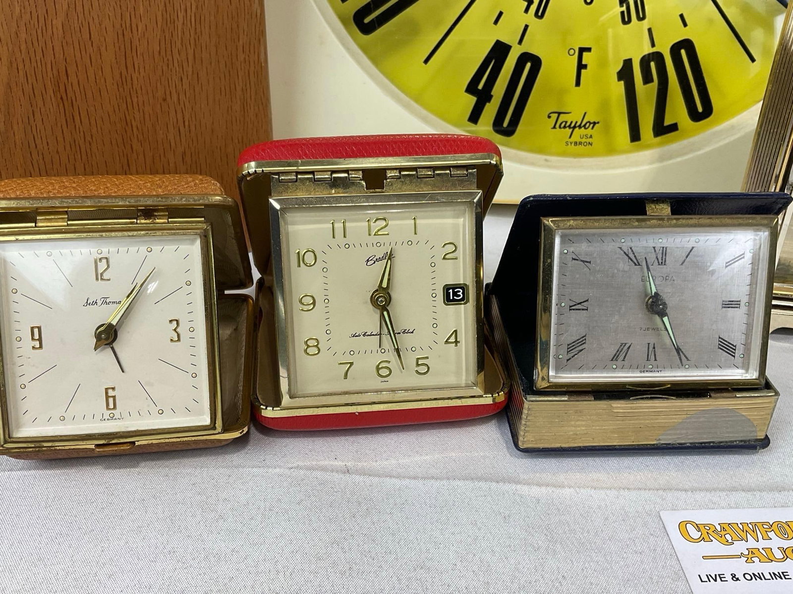 Vintage Taylor Wall Thermometer, 3 Folding Clocks, Wood homemade, Hamilton, Korean Air, & Rhythm... - 2