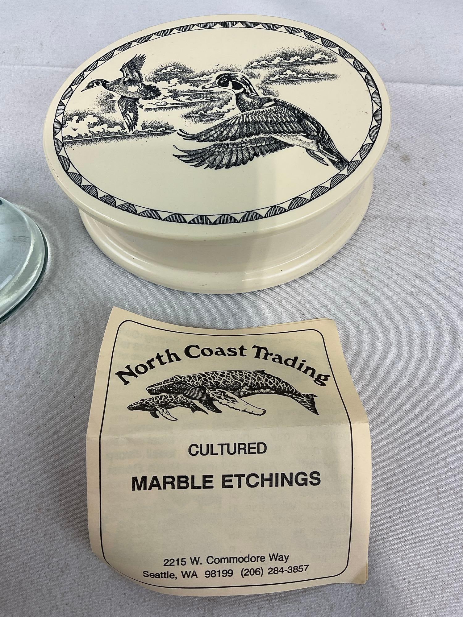 North Coast Trading Scrimshaw style Marble Etching Jewelry Box & Past Times Duck Paperweight - 4