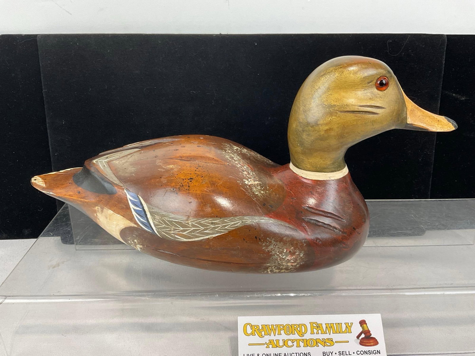 Handmade Carved Wooden Duck Decoy Art piece, by WA Artist Ken Hopkins 83, 6h x 13w x 6d inches - 2