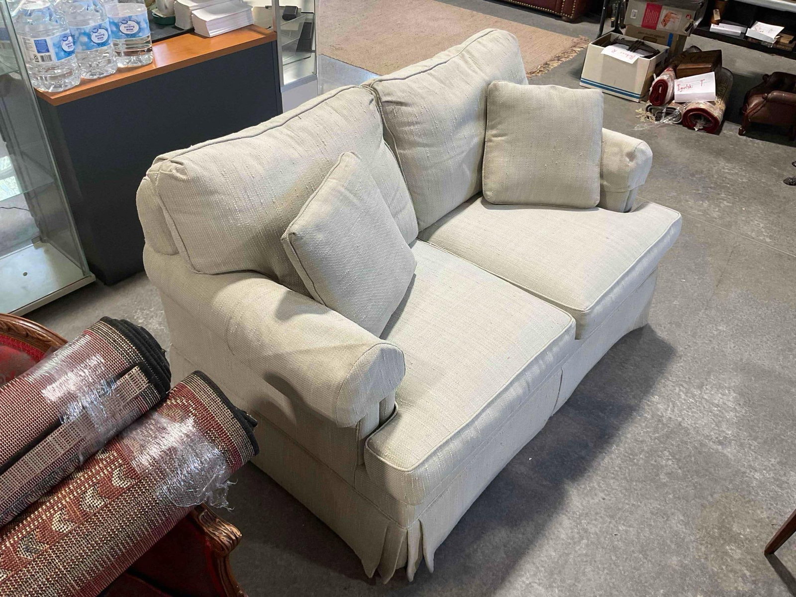 Vintage Ethan Allen Slipcovered Loveseat Sofa w/ Sage Green Upholstery. Very Good Condition. - 3