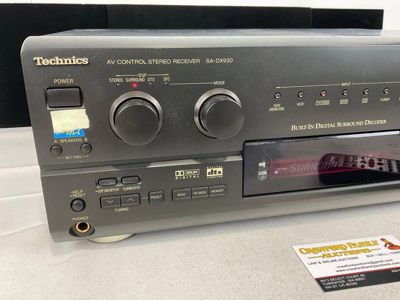Technics AV Control Stereo Receiver SA-DX930, w/ remote, tested & powers on, 9h x 18w x 13d inches - 2