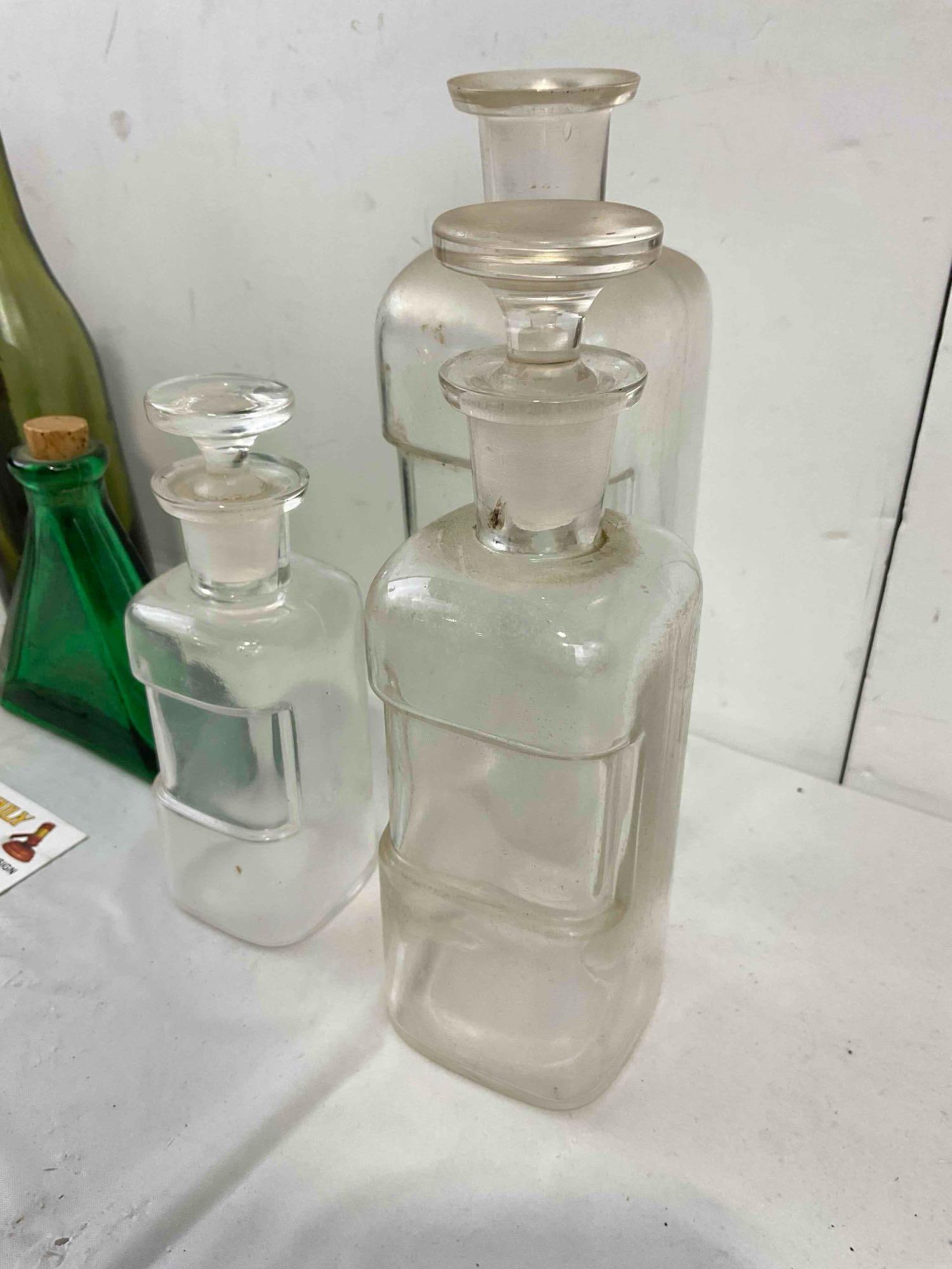 7 pcs Vintage Glass Bottles, incl. Purple Bitters, Green Triangle Bottle & Much More! See pics. - 2