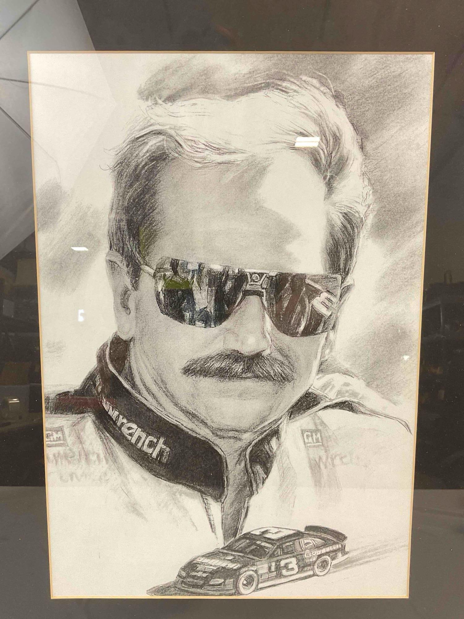 Framed Vintage Print of Pencil Drawing of Dale Earnhardt. Unsigned. Very Good Condition. See pics. - 4