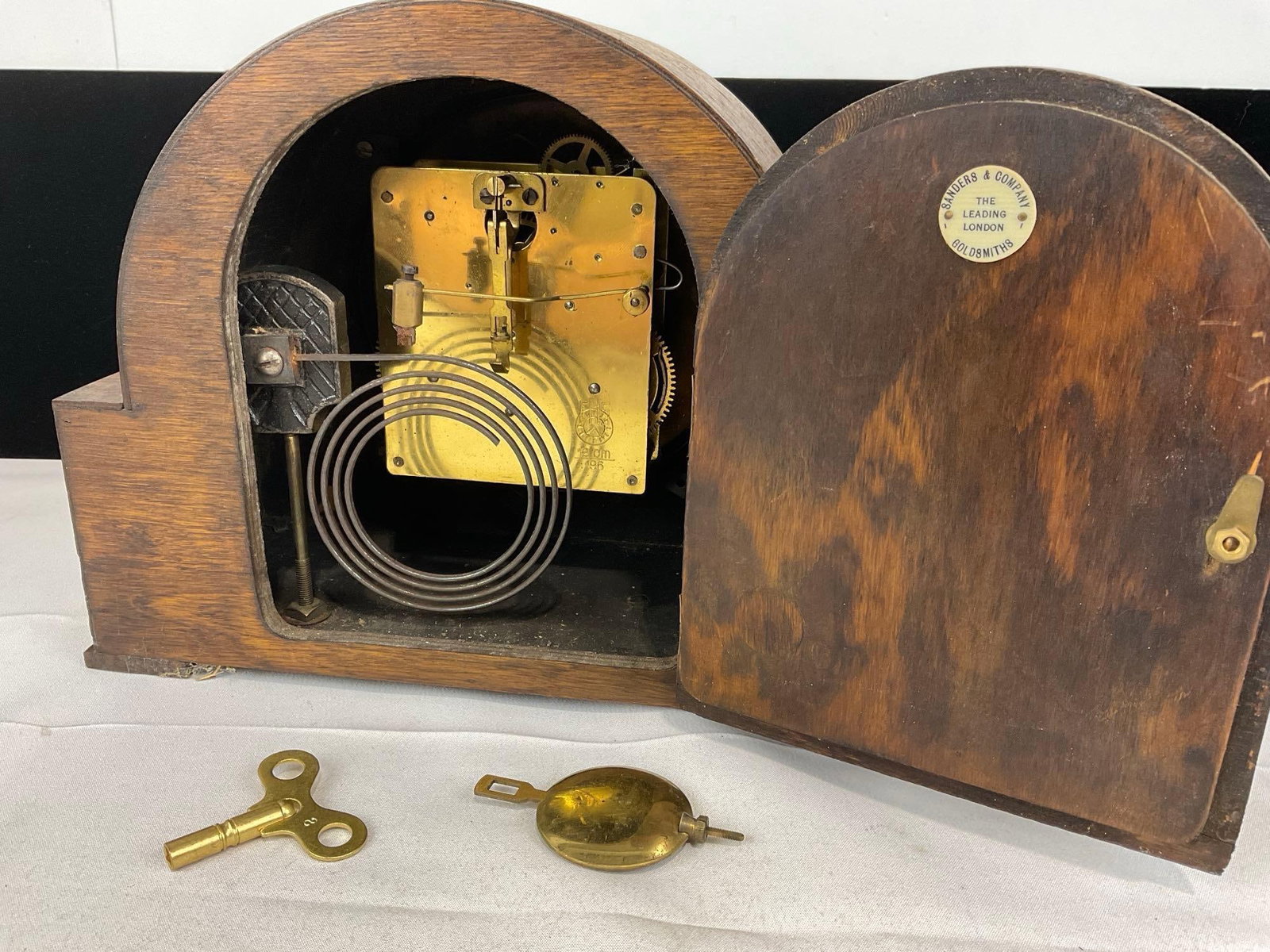 Antique German Mantel Clock Time Strike Half Circle w/FHS Movement, 9h x 11w x 7d inches - 5
