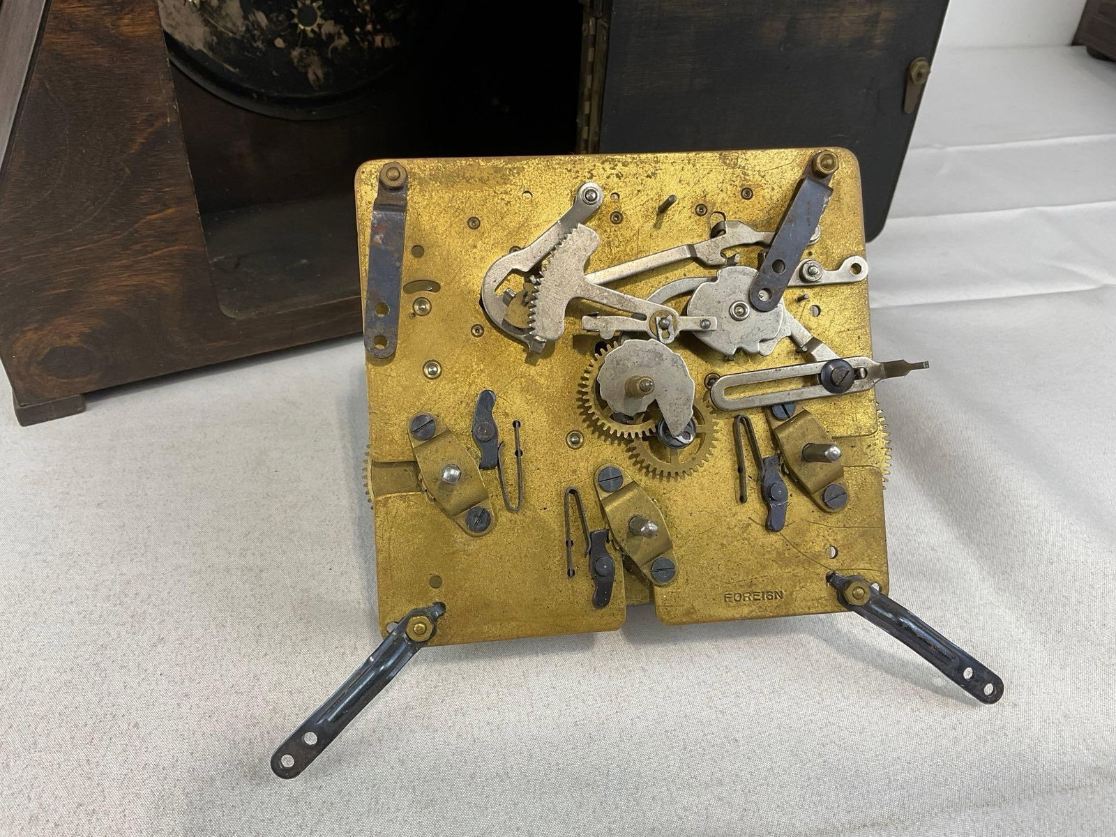 Antique Mantel Clock Case & Movement, needs more pieces, Time Strike Chime, 10h x 12w x 7d inches - 5